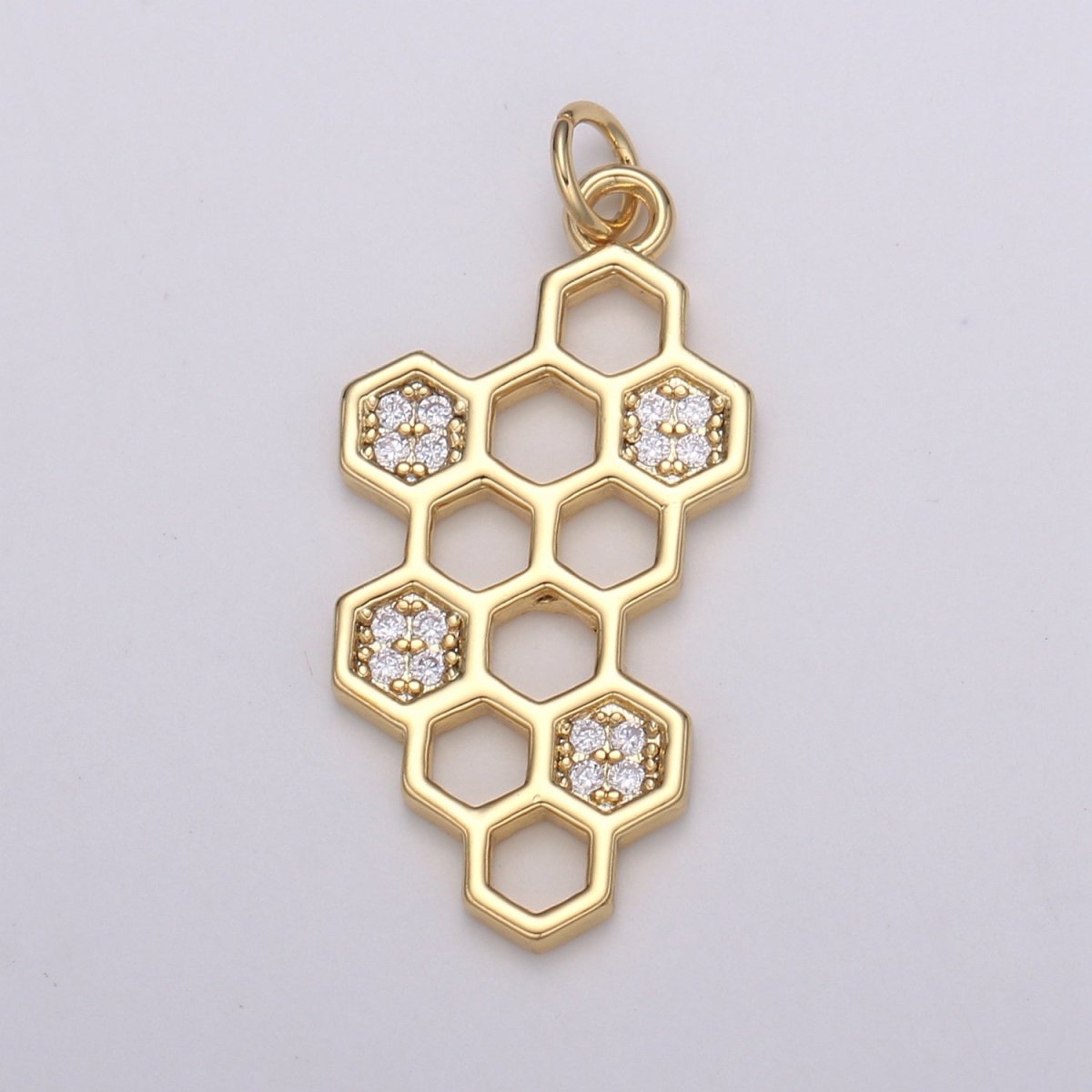 24k Gold CZ Beehive Pendant Charm, Hexagon Pendant Charm, Cubic Molecule Symbol, Chemistry Art Charm For DIY Jewelry E-786