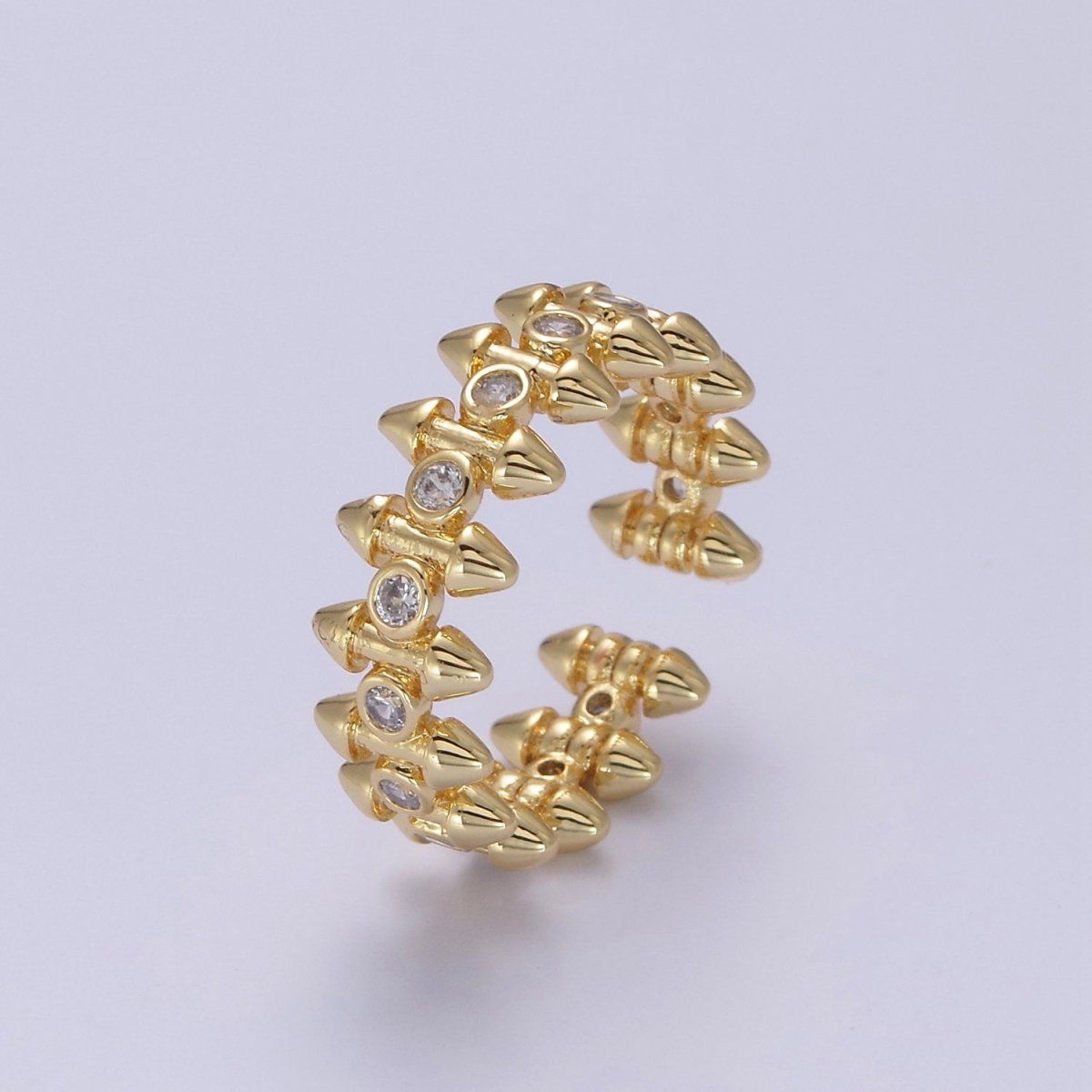 24K Gold Diamond Cubic Zirconia Spikes Multi-Row Ring in Gold & Silver, Adjustable Stud Ring S-352 S-353