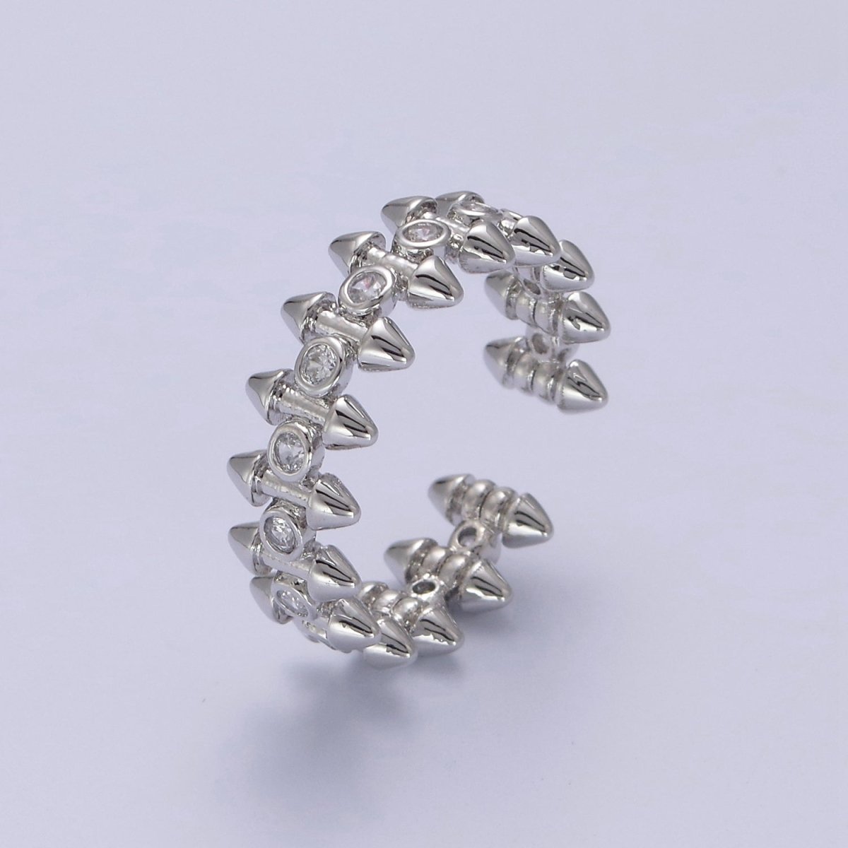 24K Gold Diamond Cubic Zirconia Spikes Multi-Row Ring in Gold & Silver, Adjustable Stud Ring S-352 S-353