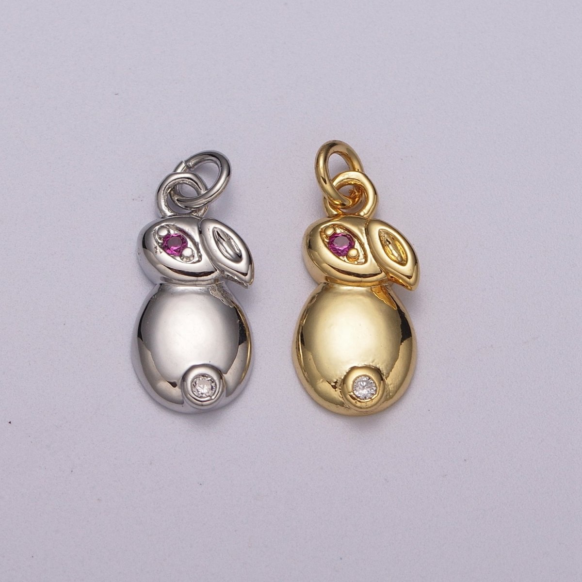 24k Gold Filed CZ Micro Pave Rabbit Bunny Charm Pendant Medallion Charm Cubic Zirconia M-902 M-903