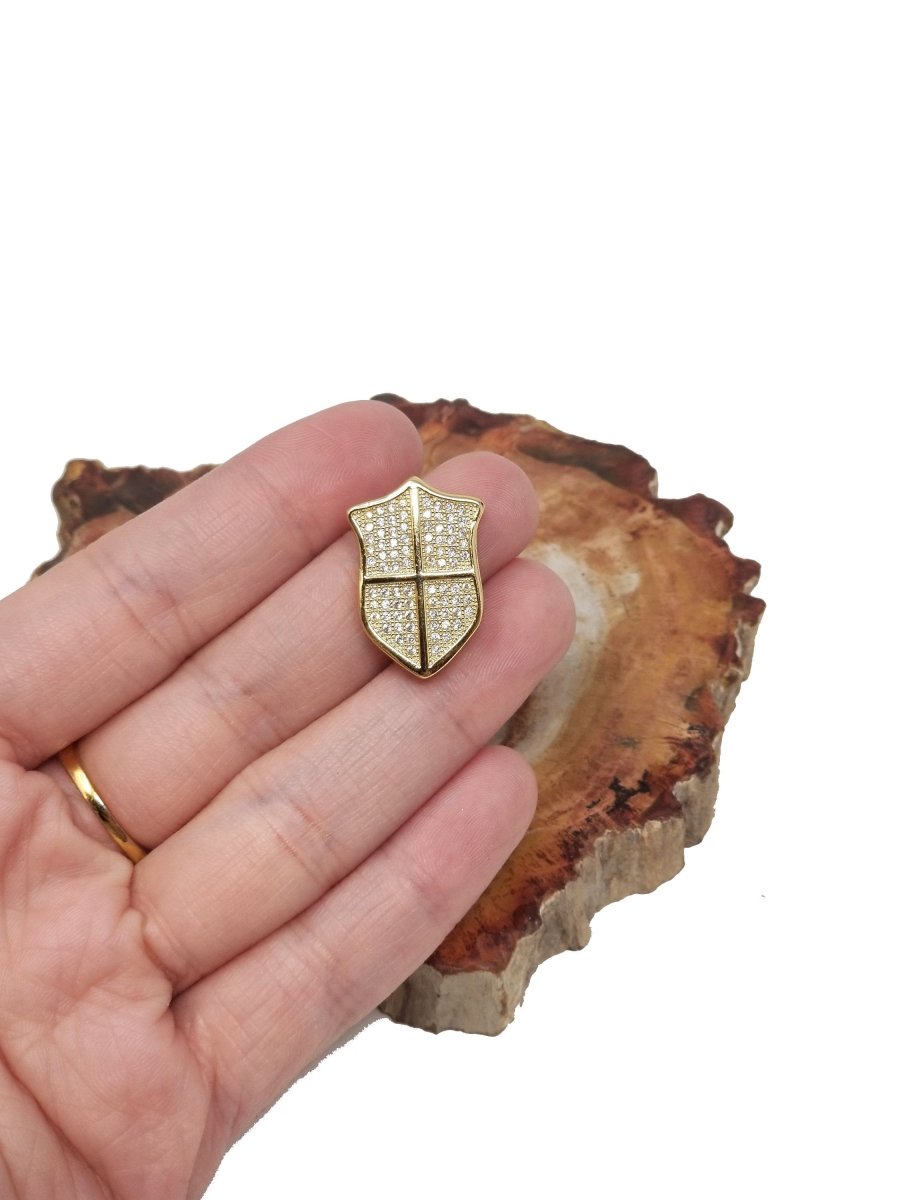 24k Gold Fill CZ Micro Pave Shield Pendant / Charm, Cubic Zirconia Pendant for Necklace Bracelet Making White Gold Knight Shield Charm B-156