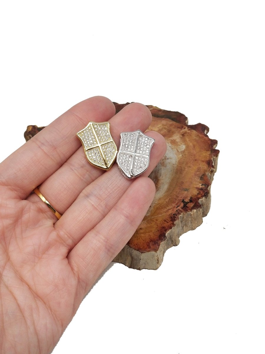 24k Gold Fill CZ Micro Pave Shield Pendant / Charm, Cubic Zirconia Pendant for Necklace Bracelet Making White Gold Knight Shield Charm B-156