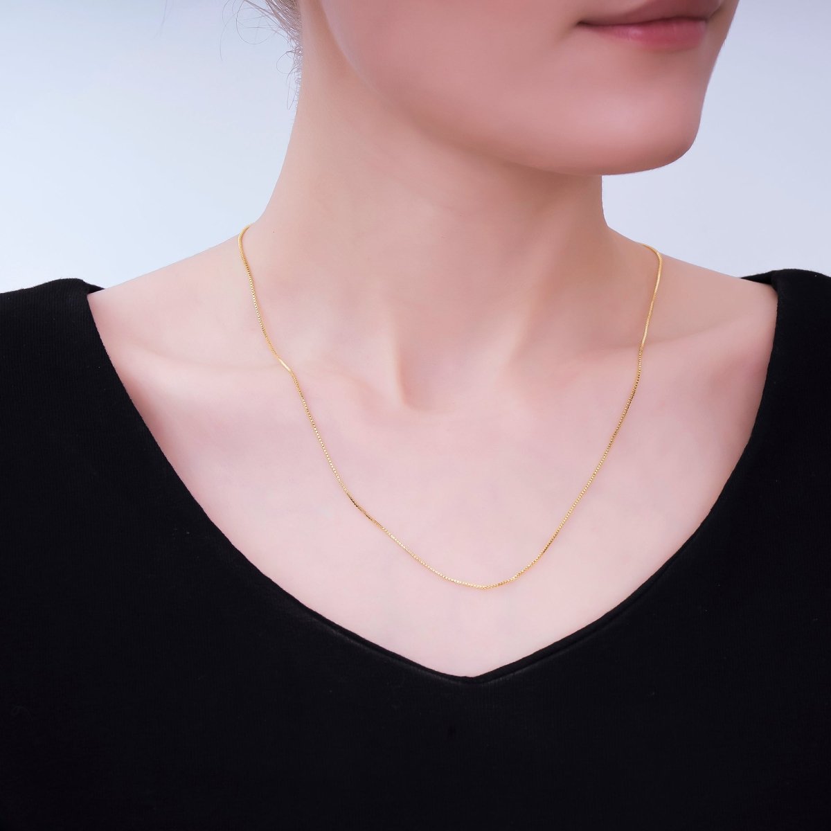 24K Gold Filled 0.9mm Box Chain 19 Inch Adjustable Threader Necklace | WA - 2738 - DLUXCA