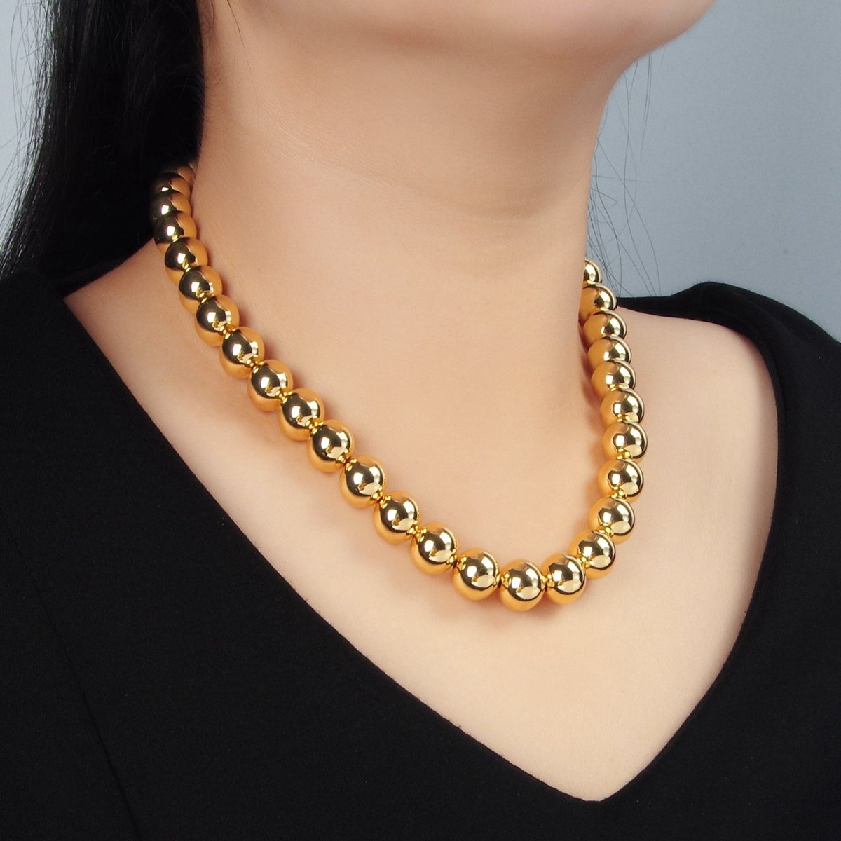 24K Gold Filled 10mm, 12mm, 14mm Beaded Bubble Magnetic Closure 18.5 Inch Necklace | WA-2635 ~ WA-2637