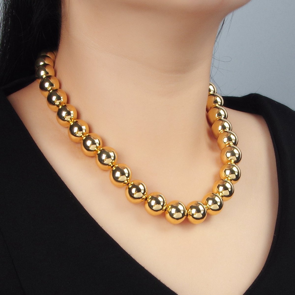 24K Gold Filled 10mm, 12mm, 14mm Beaded Bubble Magnetic Closure 18.5 Inch Necklace | WA-2635 ~ WA-2637