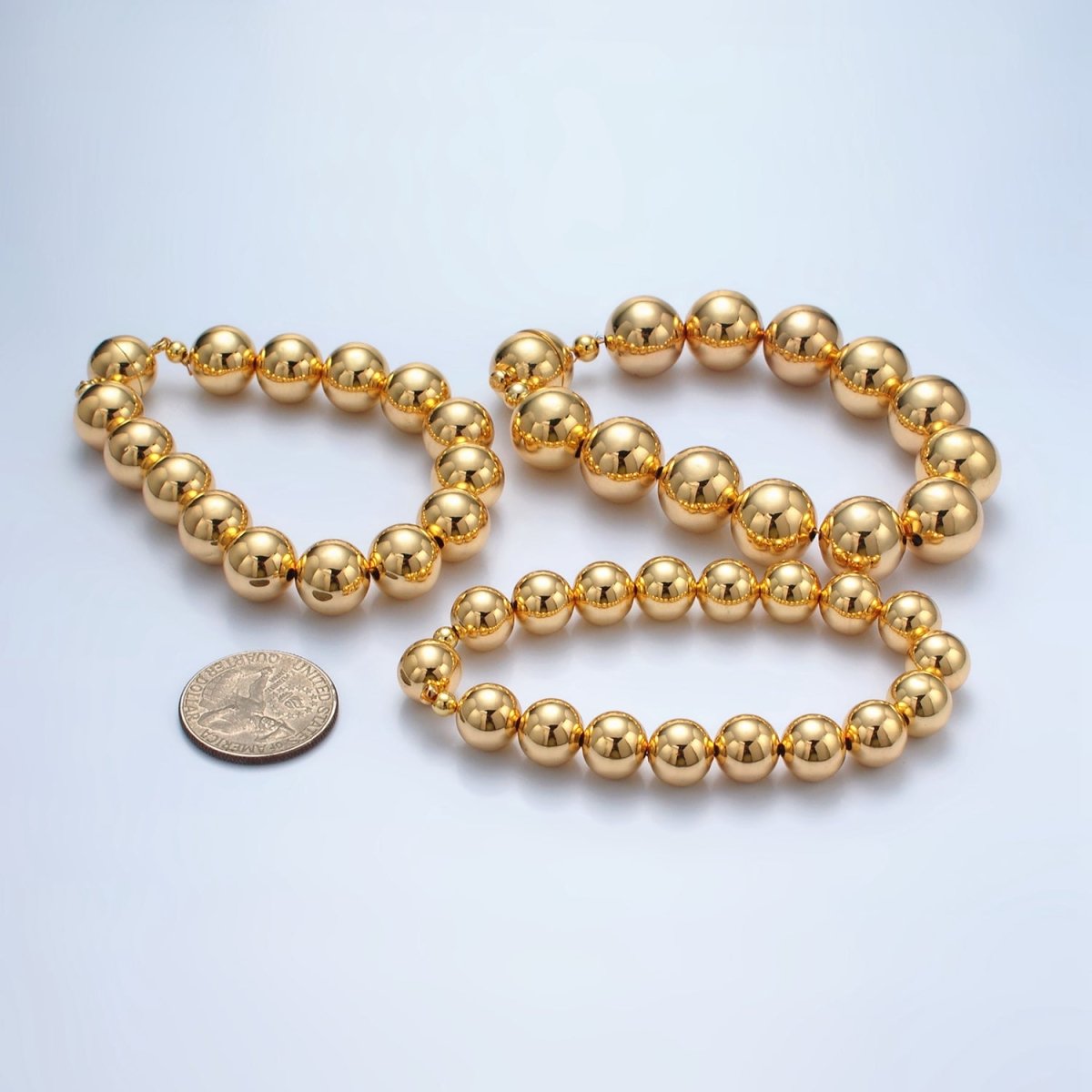 24K Gold Filled 10mm, 12mm, 14mm Beaded Bubble Magnetic Closure Bracelet | WA-2638 ~ WA-2640