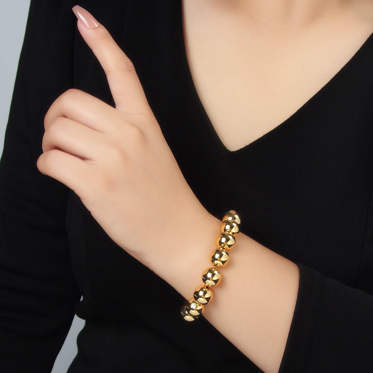 24K Gold Filled 10mm, 12mm, 14mm Beaded Bubble Magnetic Closure Bracelet | WA-2638 ~ WA-2640