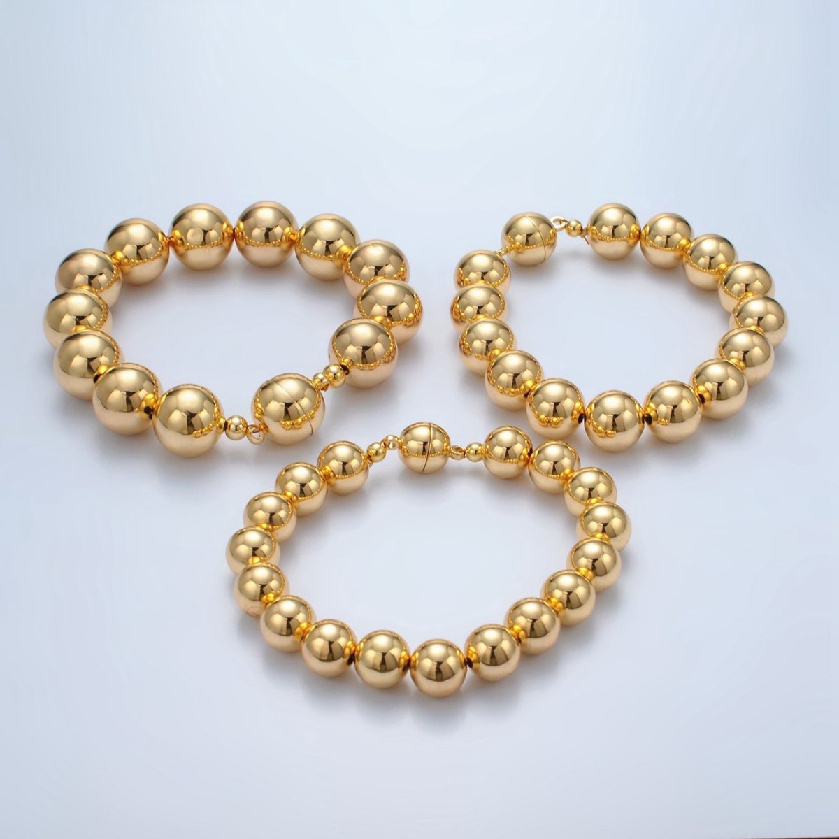 24K Gold Filled 10mm, 12mm, 14mm Beaded Bubble Magnetic Closure Bracelet | WA-2638 ~ WA-2640