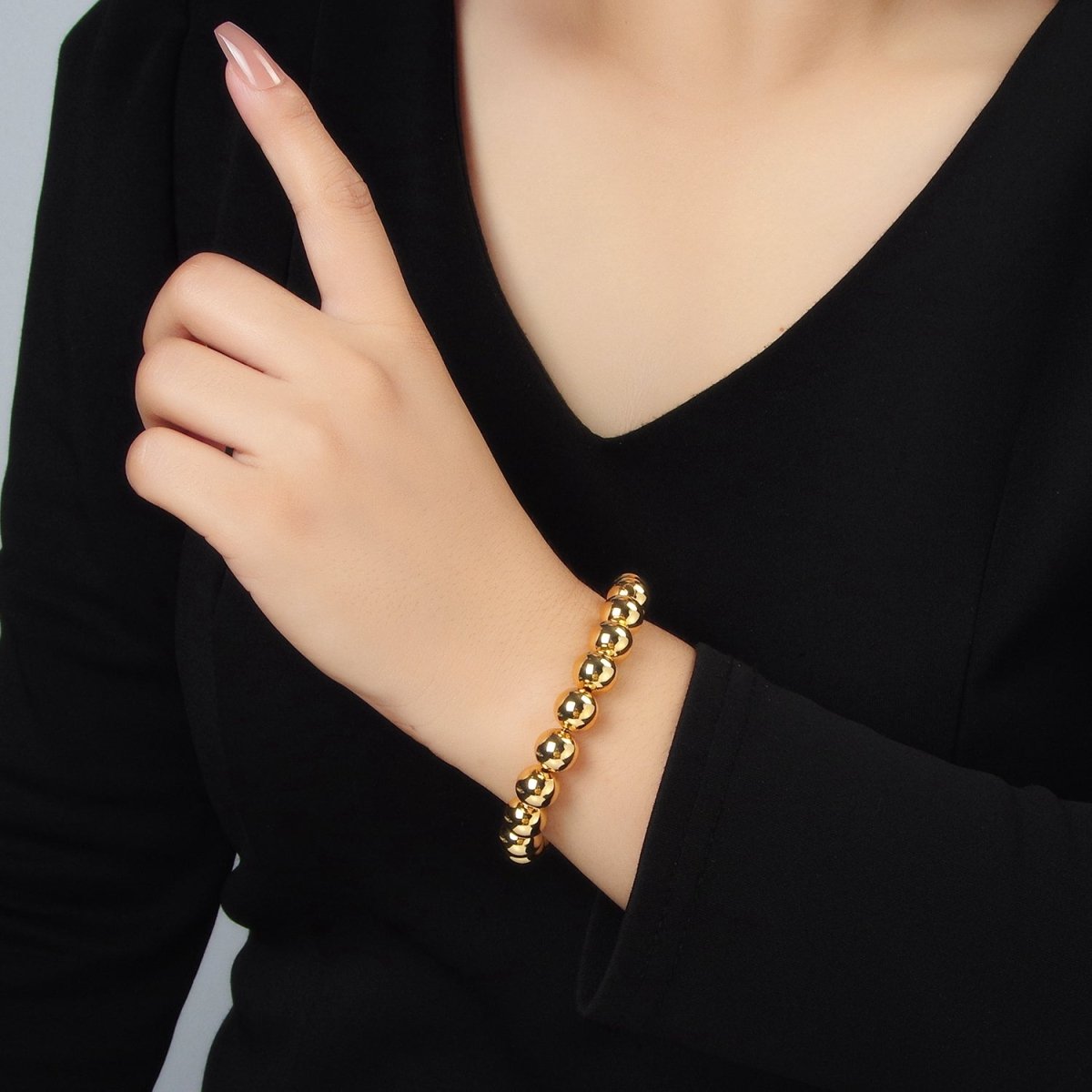 24K Gold Filled 10mm, 12mm, 14mm Beaded Bubble Magnetic Closure Bracelet | WA-2638 ~ WA-2640