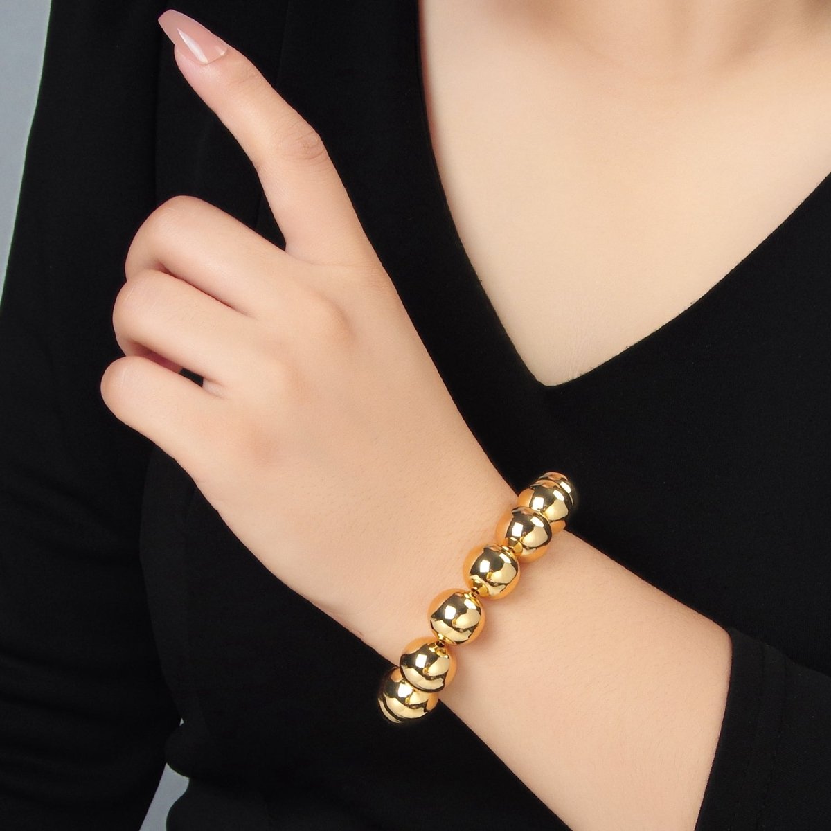 24K Gold Filled 10mm, 12mm, 14mm Beaded Bubble Magnetic Closure Bracelet | WA-2638 ~ WA-2640