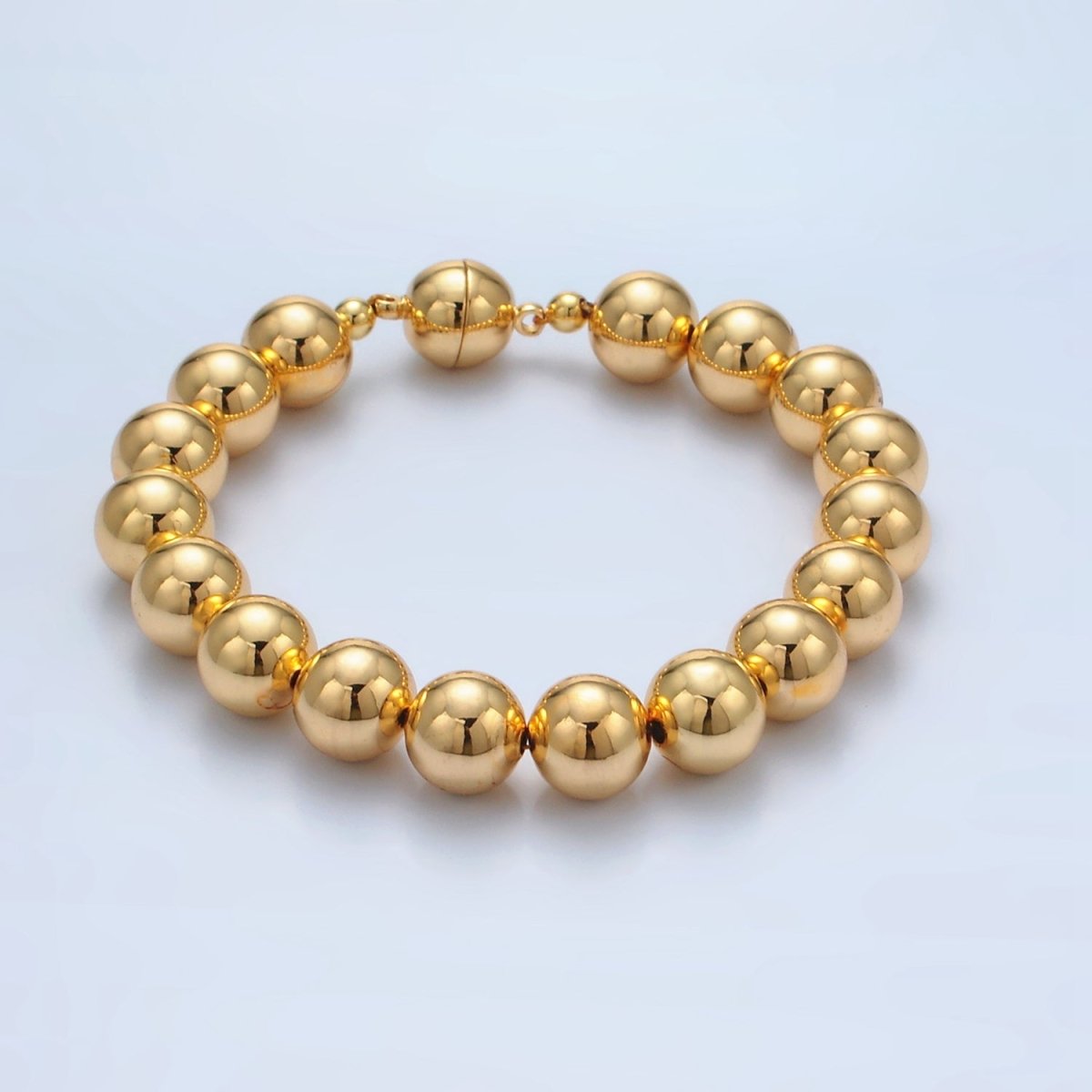 24K Gold Filled 10mm, 12mm, 14mm Beaded Bubble Magnetic Closure Bracelet | WA-2638 ~ WA-2640