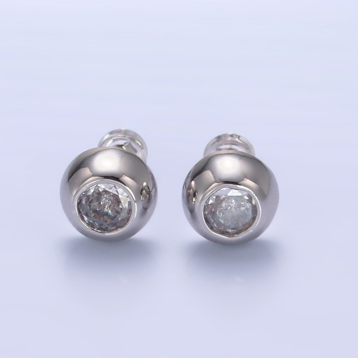 24K Gold Filled 10mm Clear CZ Bezel Round Stud Earrings in Gold & Silver | V230 V489