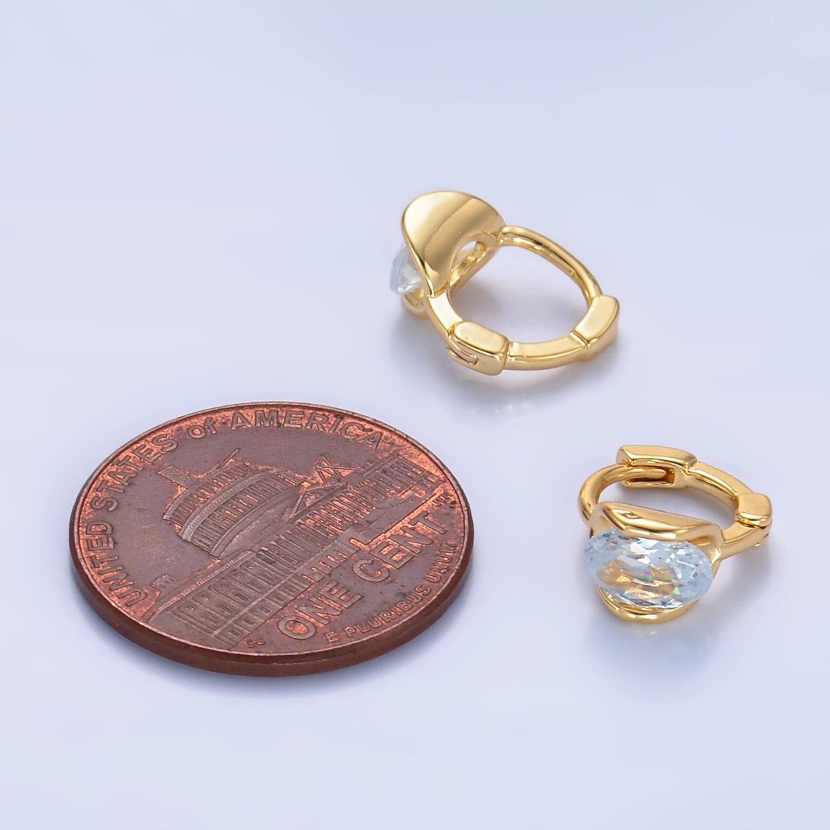 24K Gold Filled 10mm Clear CZ Cartilage Huggie Earrings | AB982 - DLUXCA