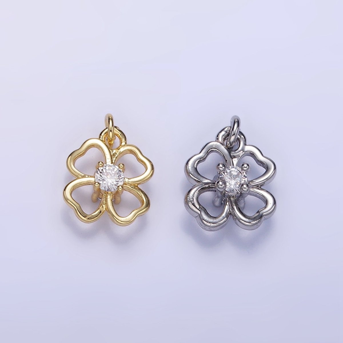 24K Gold Filled 10mm CZ Open Flower Mini Charm in Gold & Silver | C588