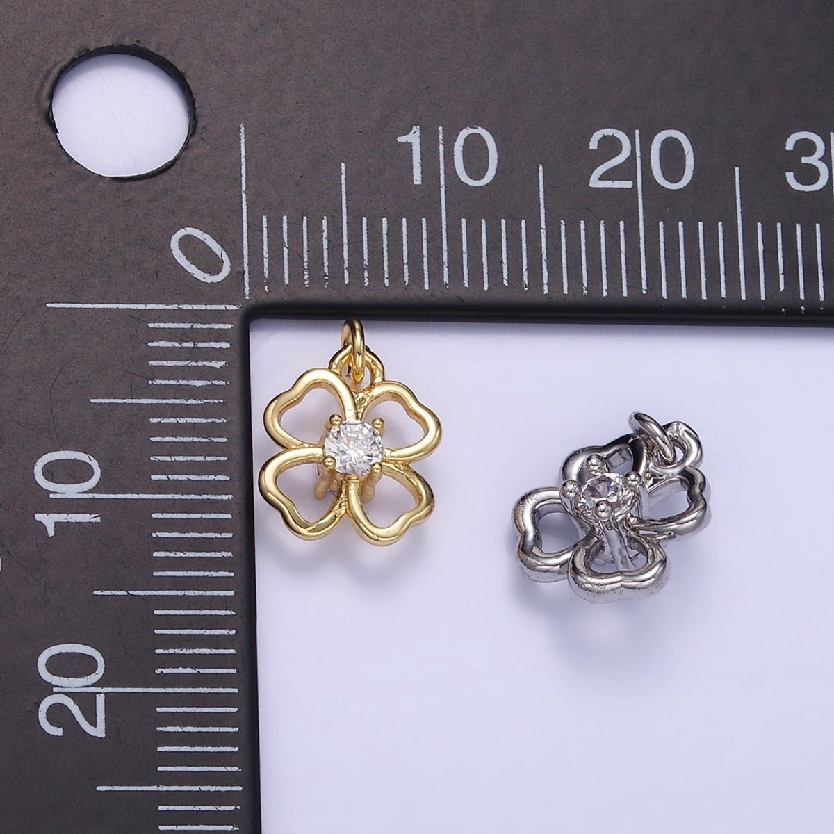 24K Gold Filled 10mm CZ Open Flower Mini Charm in Gold & Silver | C588