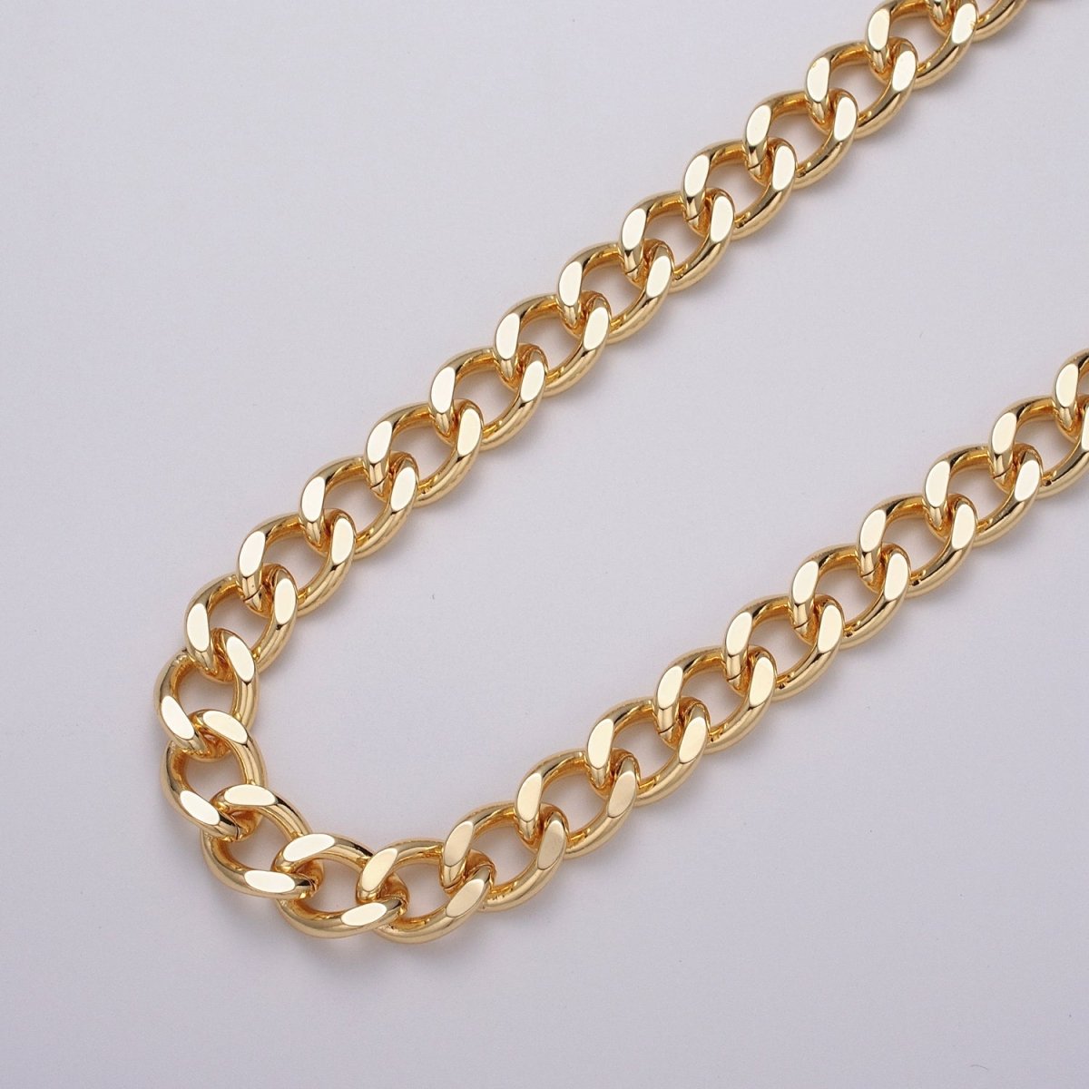 24k Gold Filled 10mm Flat Link Curb Unfinished Statement Chain in Gold & Silver | ROLL-1066, ROLL-1078 Clearance Pricing