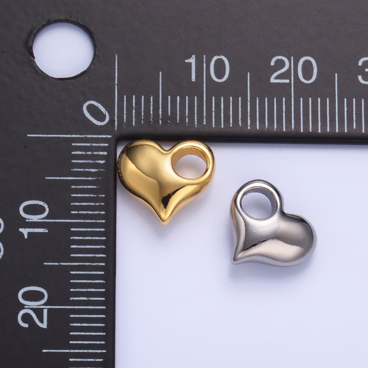24K Gold Filled 10mm Heart 3D Multidimensional Charm in Gold & Silver | M181