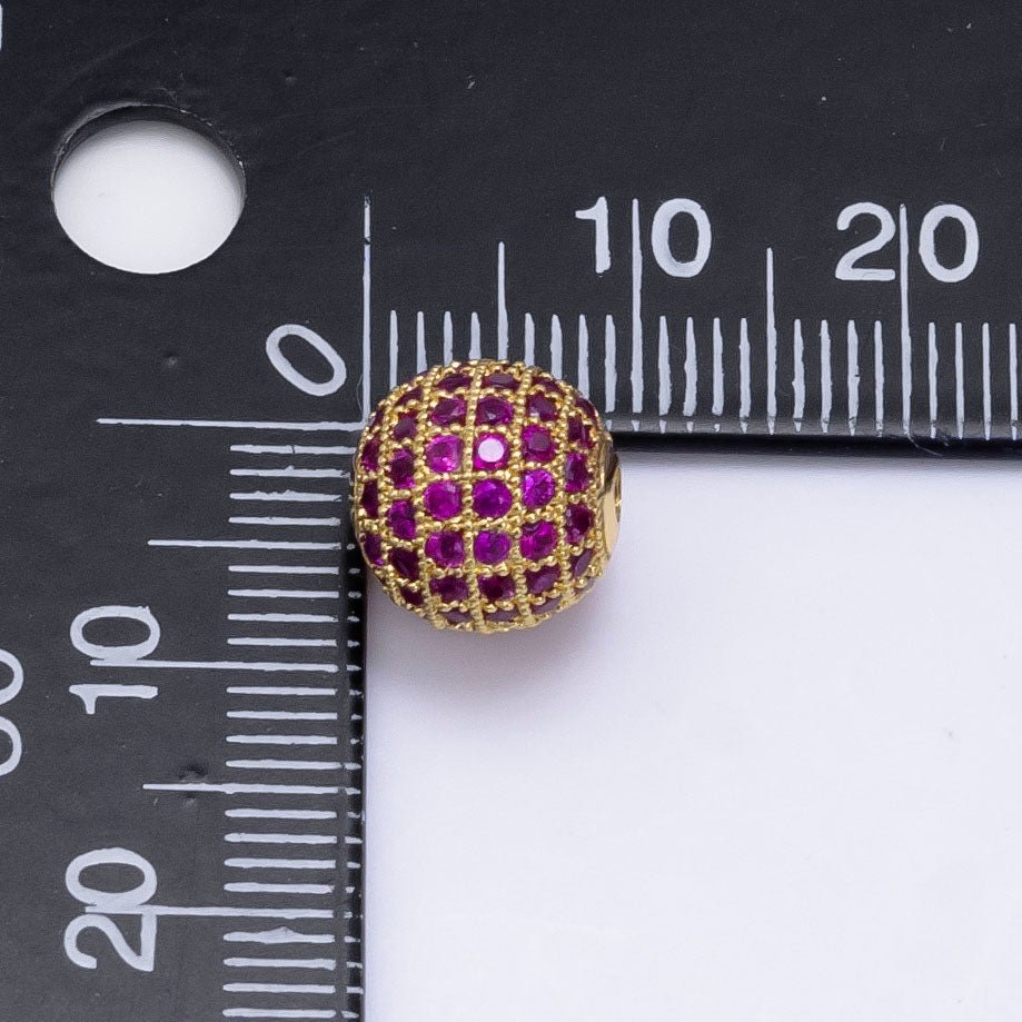 24K Gold Filled 10mm Red Micro Paved CZ Spacer Bead | B592