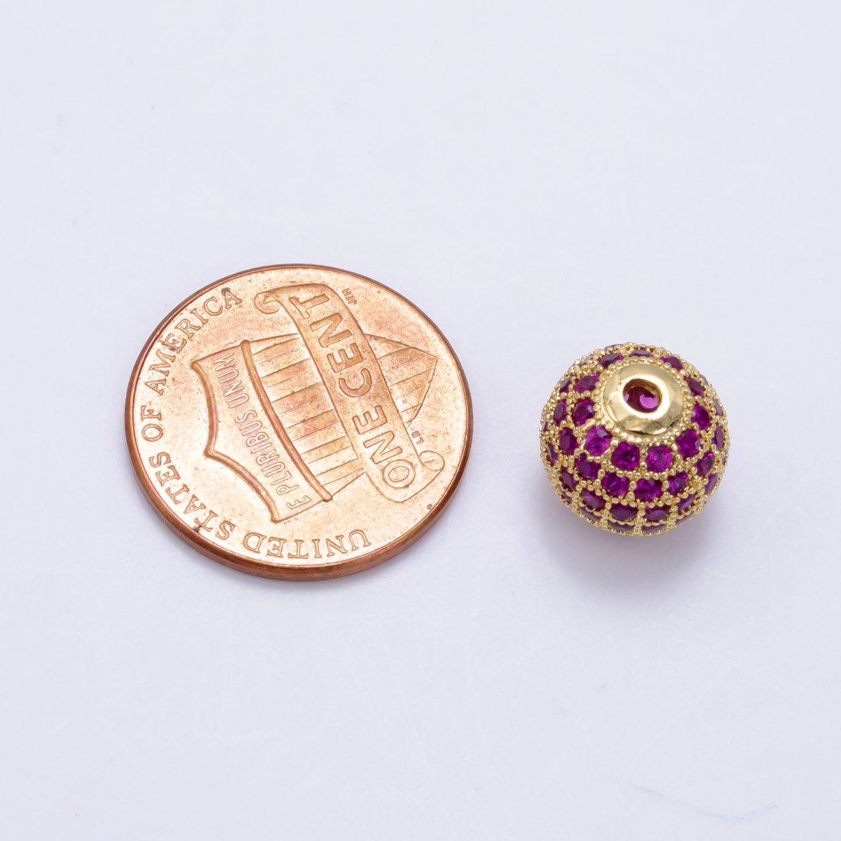 24K Gold Filled 10mm Red Micro Paved CZ Spacer Bead | B592