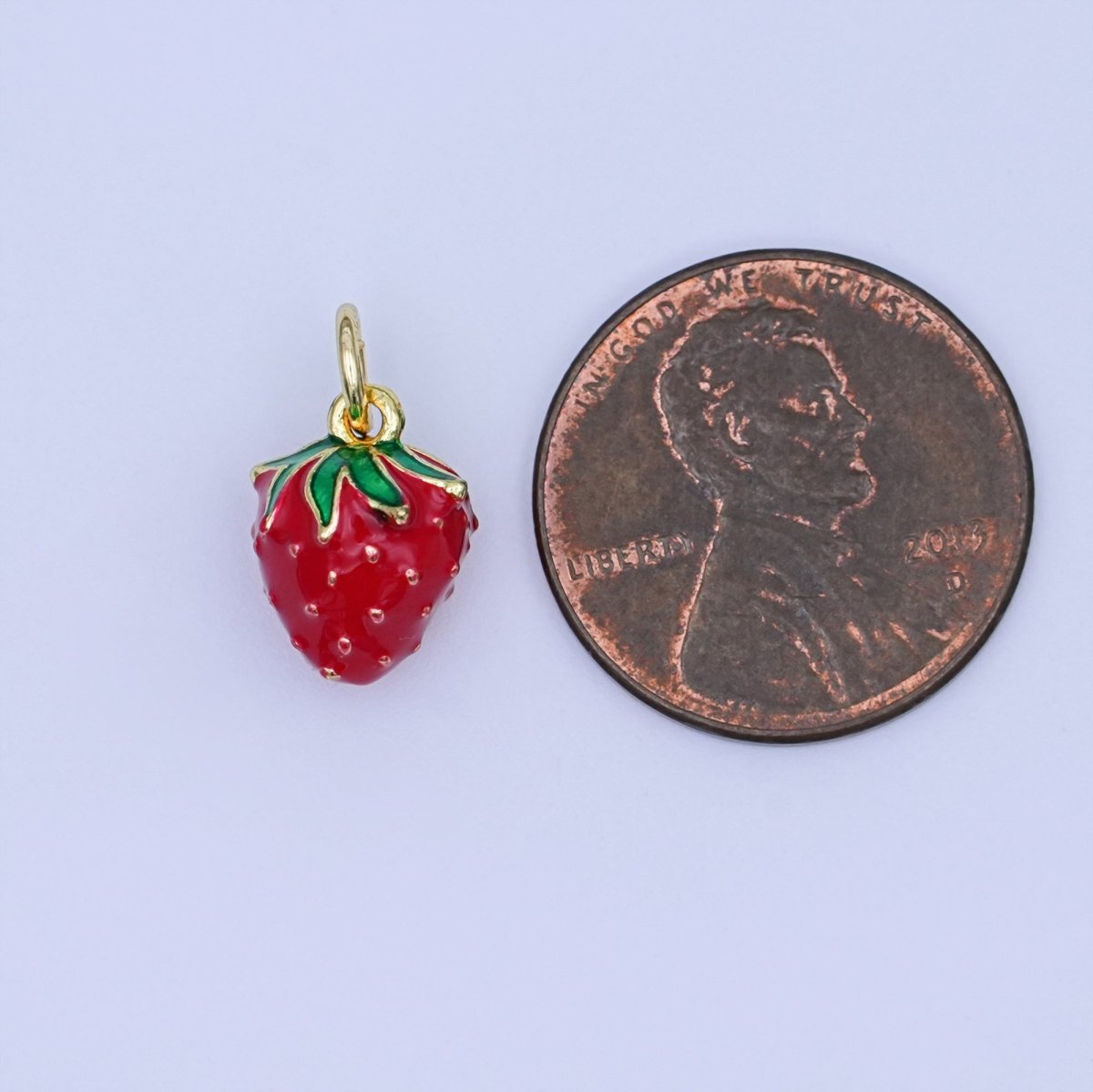 24K Gold Filled 11.5mm Red Strawberry 3D Multidimensional Mini Charm | W287 - DLUXCA