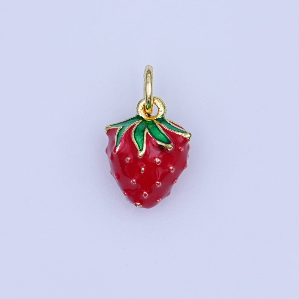 24K Gold Filled 11.5mm Red Strawberry 3D Multidimensional Mini Charm | W287 - DLUXCA