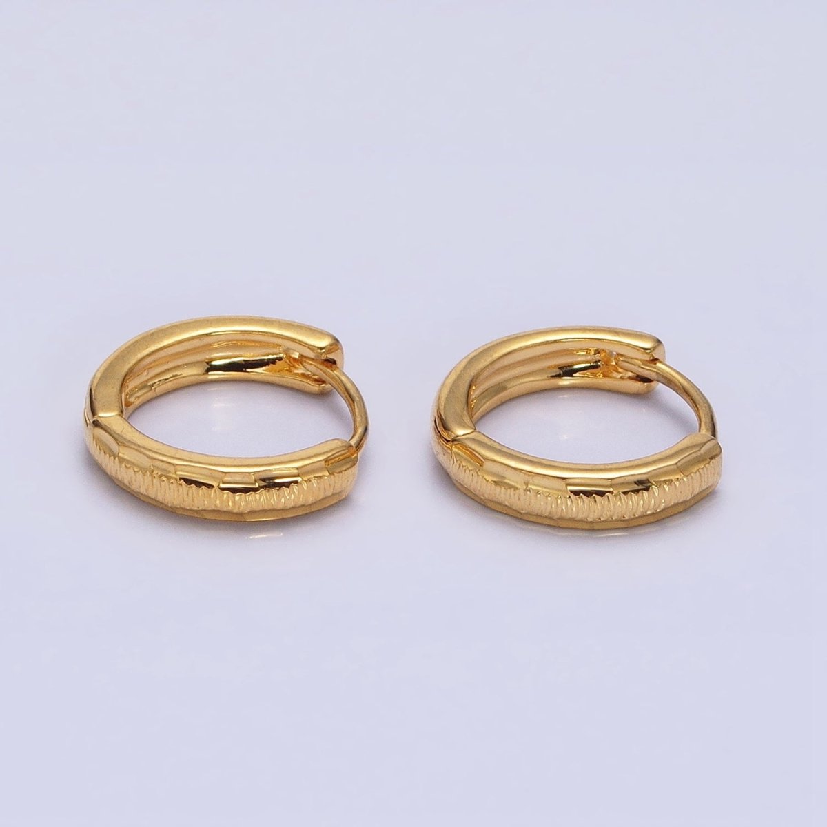 24K Gold Filled 11mm, 13mm, 14mm Edged Line Dented Huggie Hoop Earrings | AD1377 - AD1379