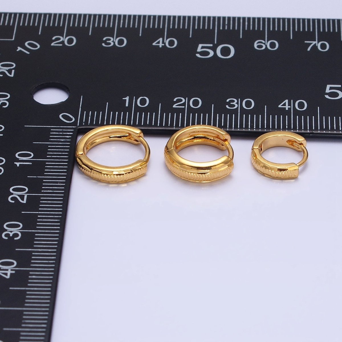 24K Gold Filled 11mm, 13mm, 14mm Edged Line Dented Huggie Hoop Earrings | AD1377 - AD1379