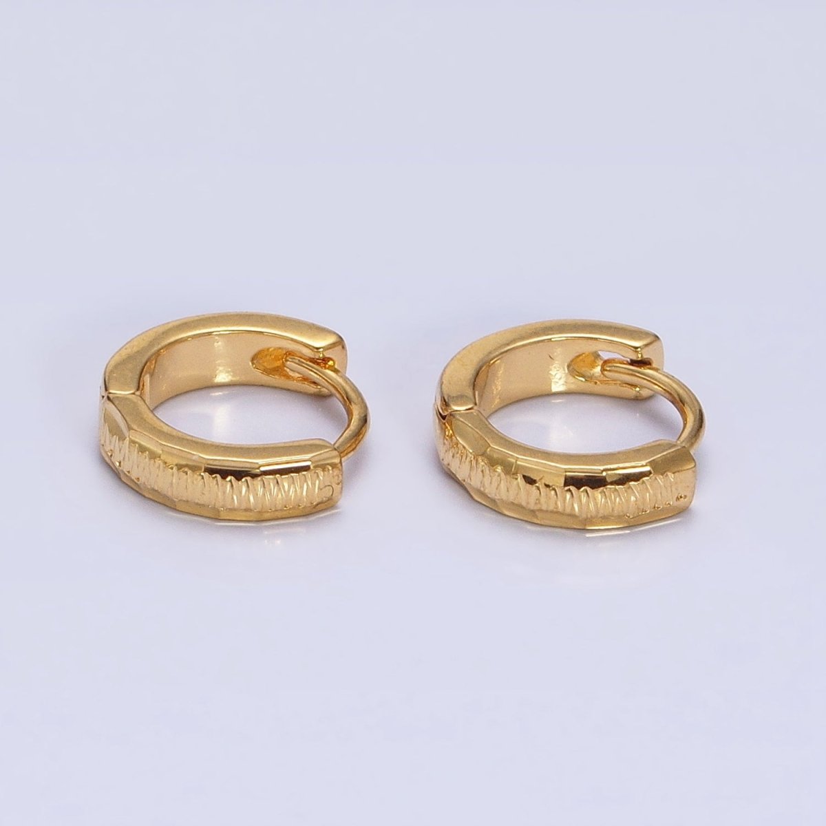 24K Gold Filled 11mm, 13mm, 14mm Edged Line Dented Huggie Hoop Earrings | AD1377 - AD1379