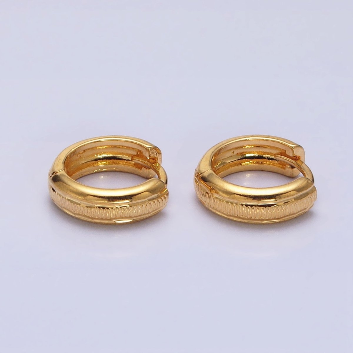 24K Gold Filled 11mm, 13mm, 14mm Edged Line Dented Huggie Hoop Earrings | AD1377 - AD1379