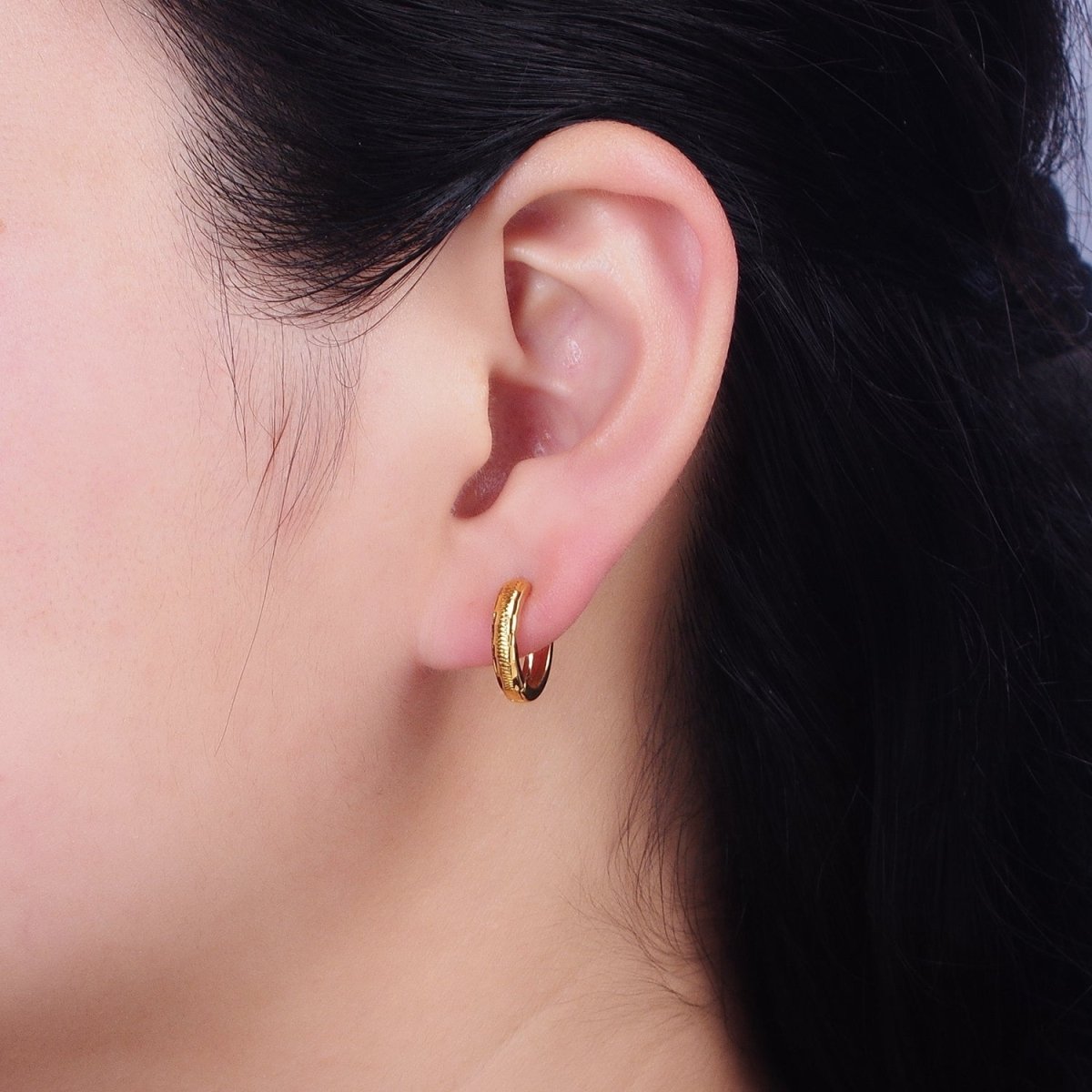 24K Gold Filled 11mm, 13mm, 14mm Edged Line Dented Huggie Hoop Earrings | AD1377 - AD1379
