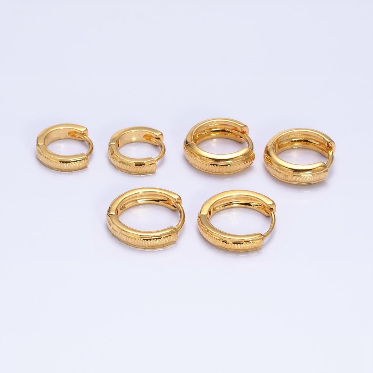 24K Gold Filled 11mm, 13mm, 14mm Edged Line Dented Huggie Hoop Earrings | AD1377 - AD1379