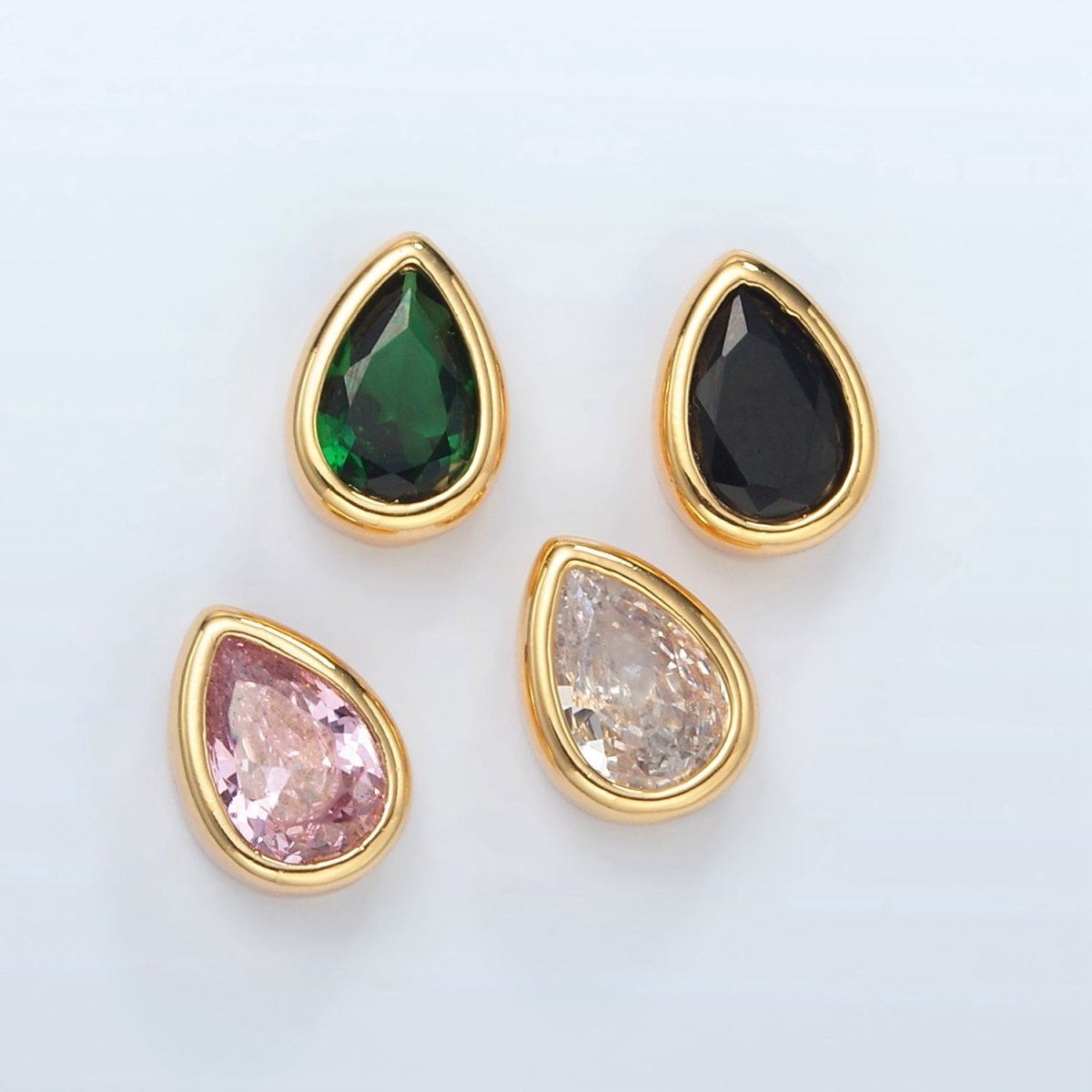 24K Gold Filled 11mm Black, Pink, Clear, Green CZ Teardrop Bead | B304 B305
