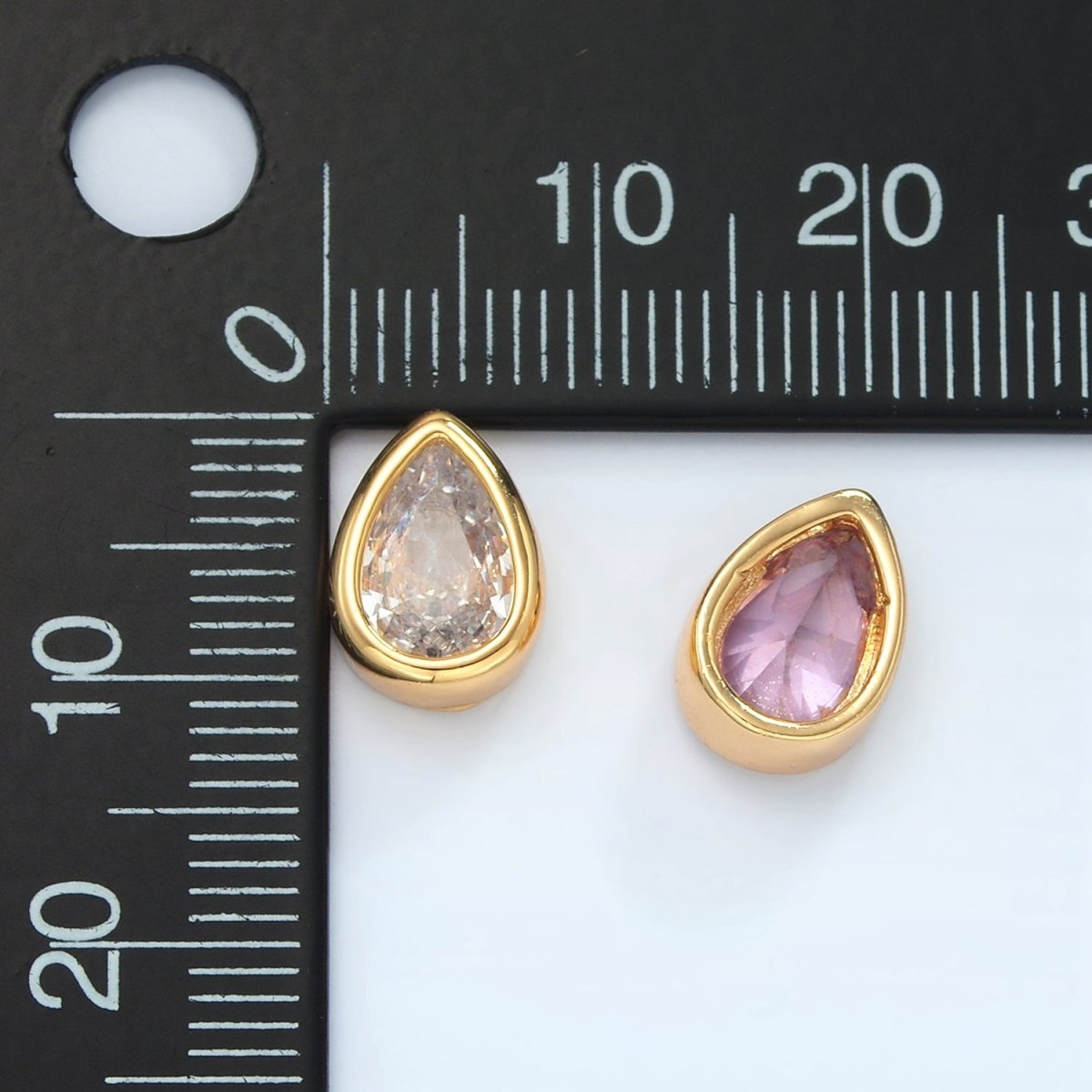 24K Gold Filled 11mm Black, Pink, Clear, Green CZ Teardrop Bead | B304 B305