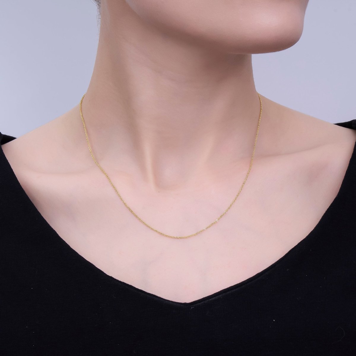 24K Gold Filled 1.1mm Minimalist Cable Chain 15.5 Inch Necklace | WA - 3240 - DLUXCA