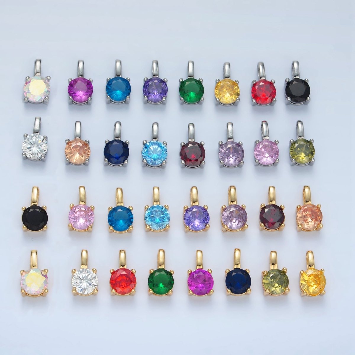 24K Gold Filled 11mm Round CZ Personalized Pendant in Gold & Silver | AA907 - AA922