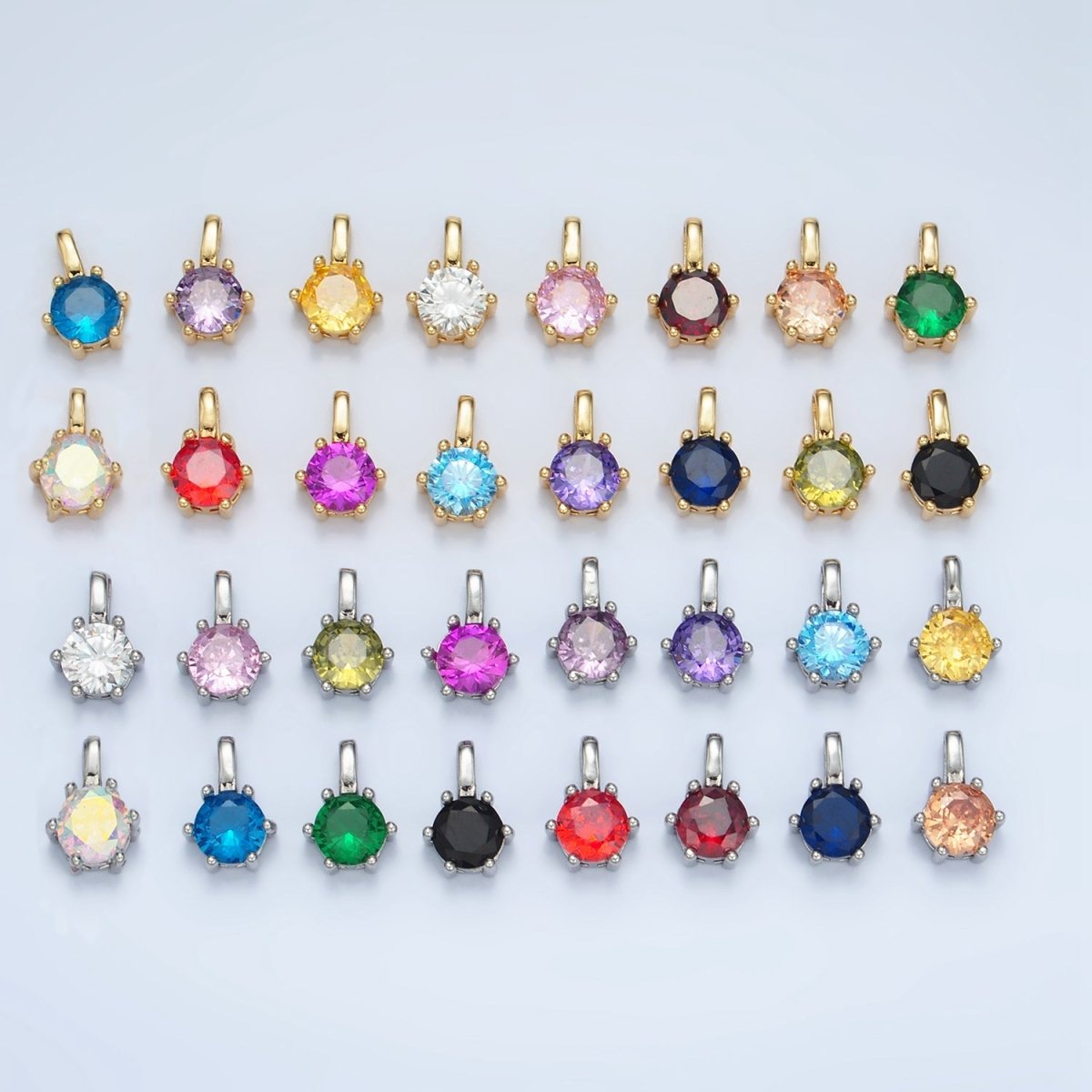 24K Gold Filled 11mm Round CZ Personalized Pendant in Gold & Silver | AA923 - AA938