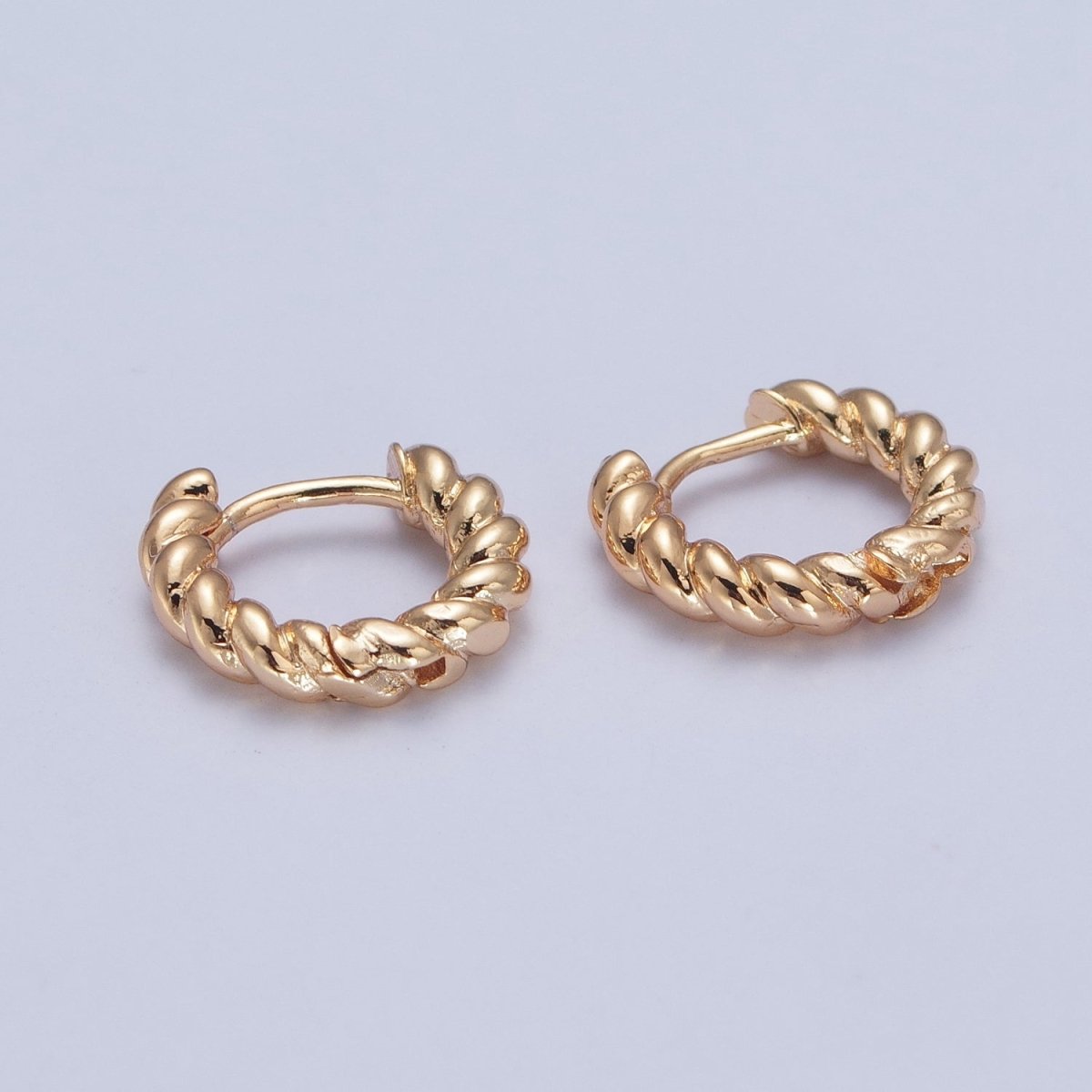 24K Gold Filled 12.5x11.5mm Mini Croissant Twist Huggie Hoop Earrings P-312 - DLUXCA