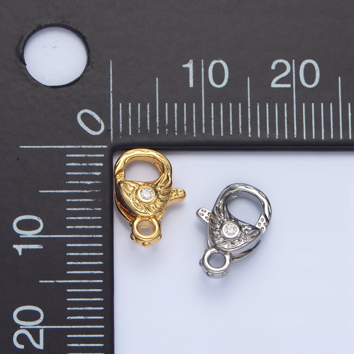 24K Gold Filled 12mm Clear CZ Hammered Lobster Claw Clasps Closure Findings in Gold & Silver | Z965