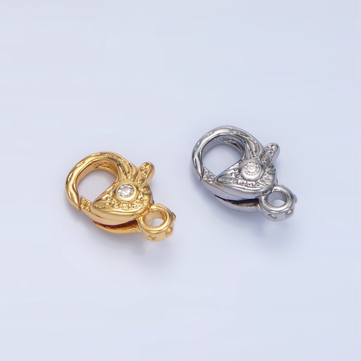 24K Gold Filled 12mm Clear CZ Hammered Lobster Claw Clasps Closure Findings in Gold & Silver | Z965
