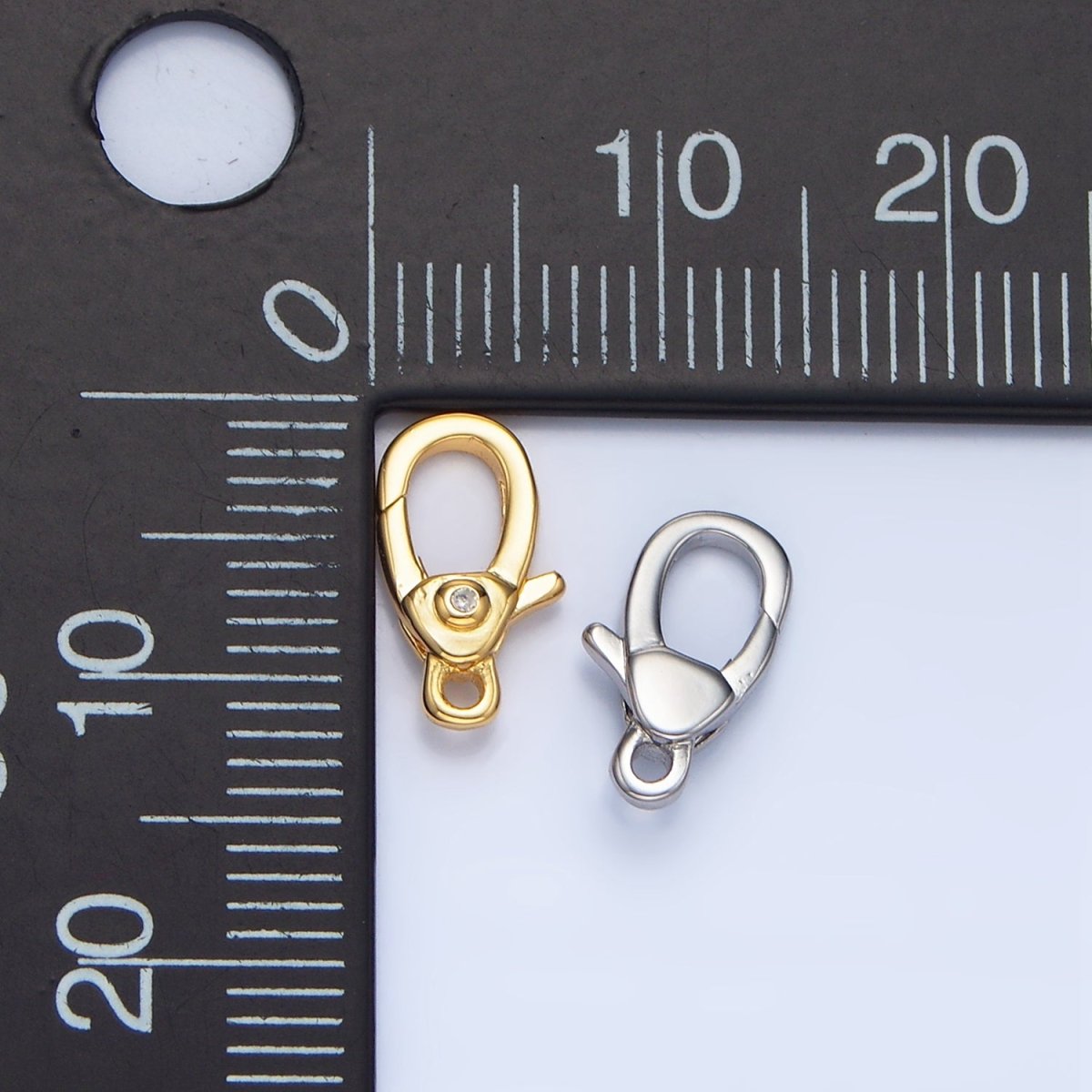 24K Gold Filled 12mm Clear CZ Lobster Claw Clasps Closure in Gold & Silver | Z963