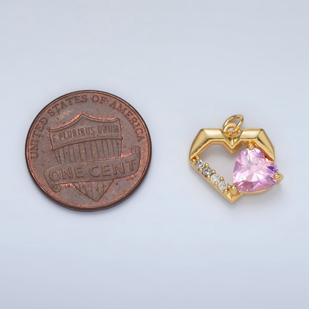 24K Gold Filled 12mm Clear, Red, Pink, Purple CZ Micro Paved Open Heart Charm | M013 - M014
