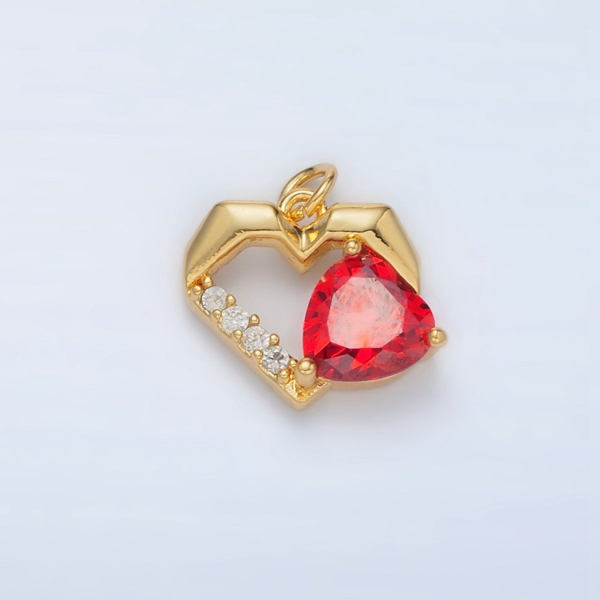 24K Gold Filled 12mm Clear, Red, Pink, Purple CZ Micro Paved Open Heart Charm | M013 - M014