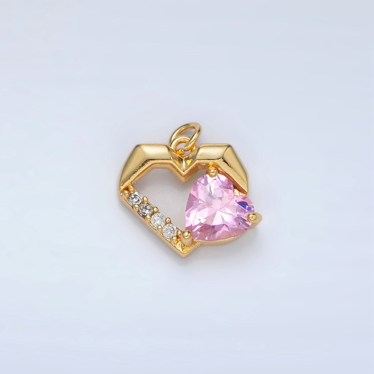 24K Gold Filled 12mm Clear, Red, Pink, Purple CZ Micro Paved Open Heart Charm | M013 - M014