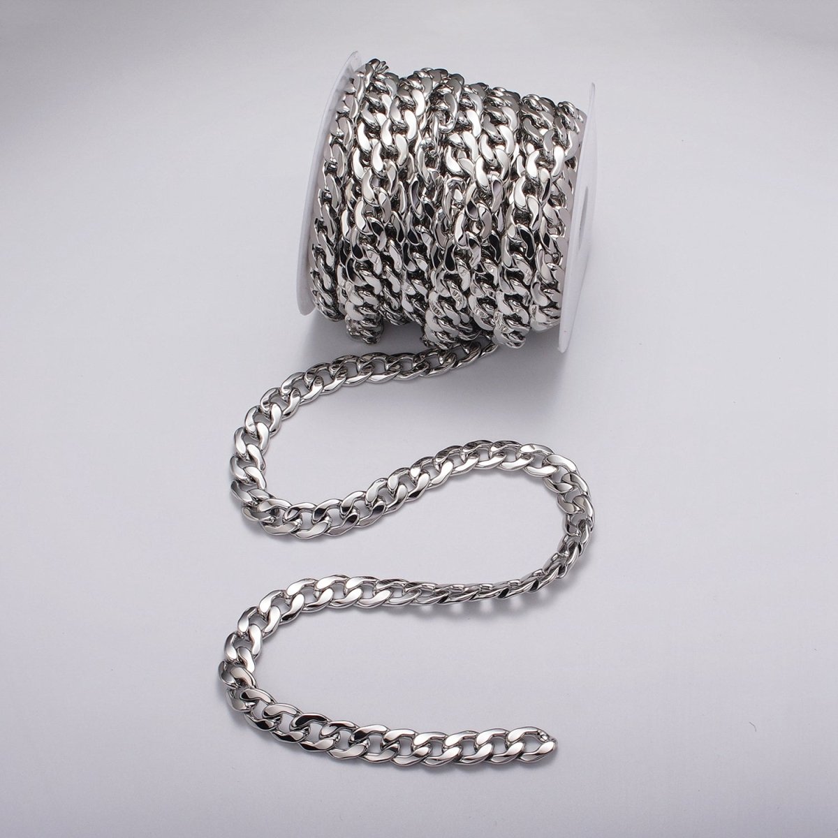 24k Gold Filled 12mm Flat Cuban Flat Curb Unfinished Chain by Yard in Gold & Silver | ROLL-1051, ROLL-1081 Clearance Pricing