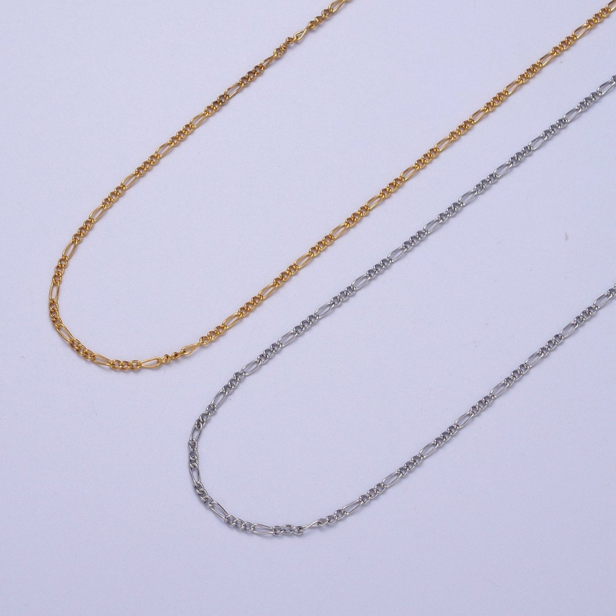 24K Gold Filled 1.3mm Dainty Figaro Unfinished Chain in Gold & Silver | ROLL-903, ROLL-904 Clearance Pricing