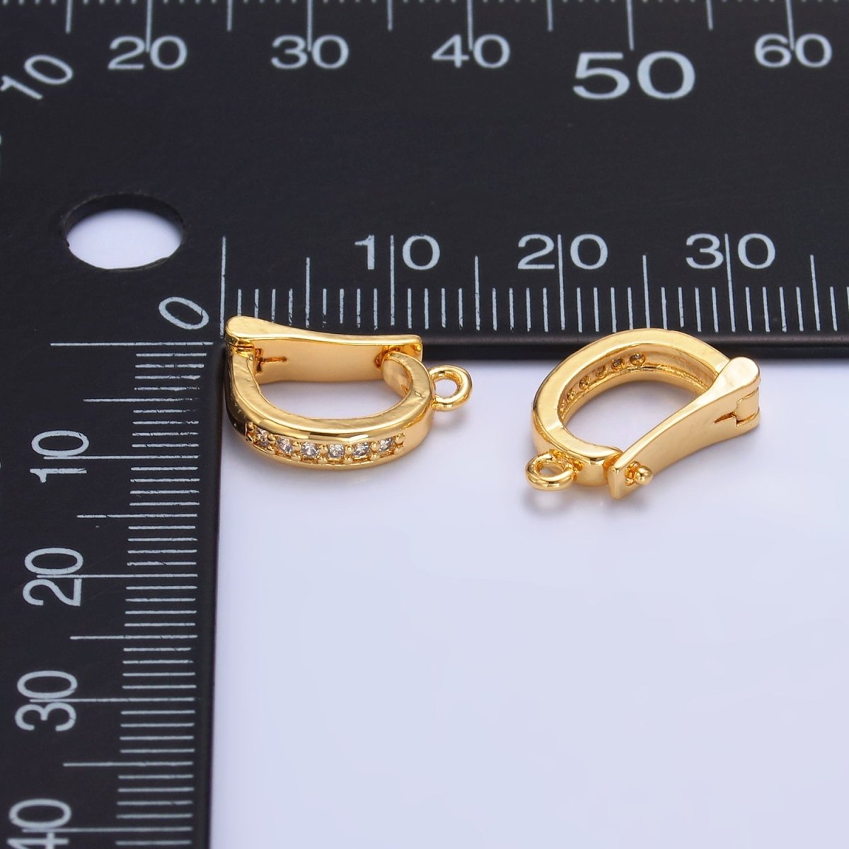 24K Gold Filled 14.5mm Micro Paved CZ Snap Latch Bail Finding | Z1087 - DLUXCA