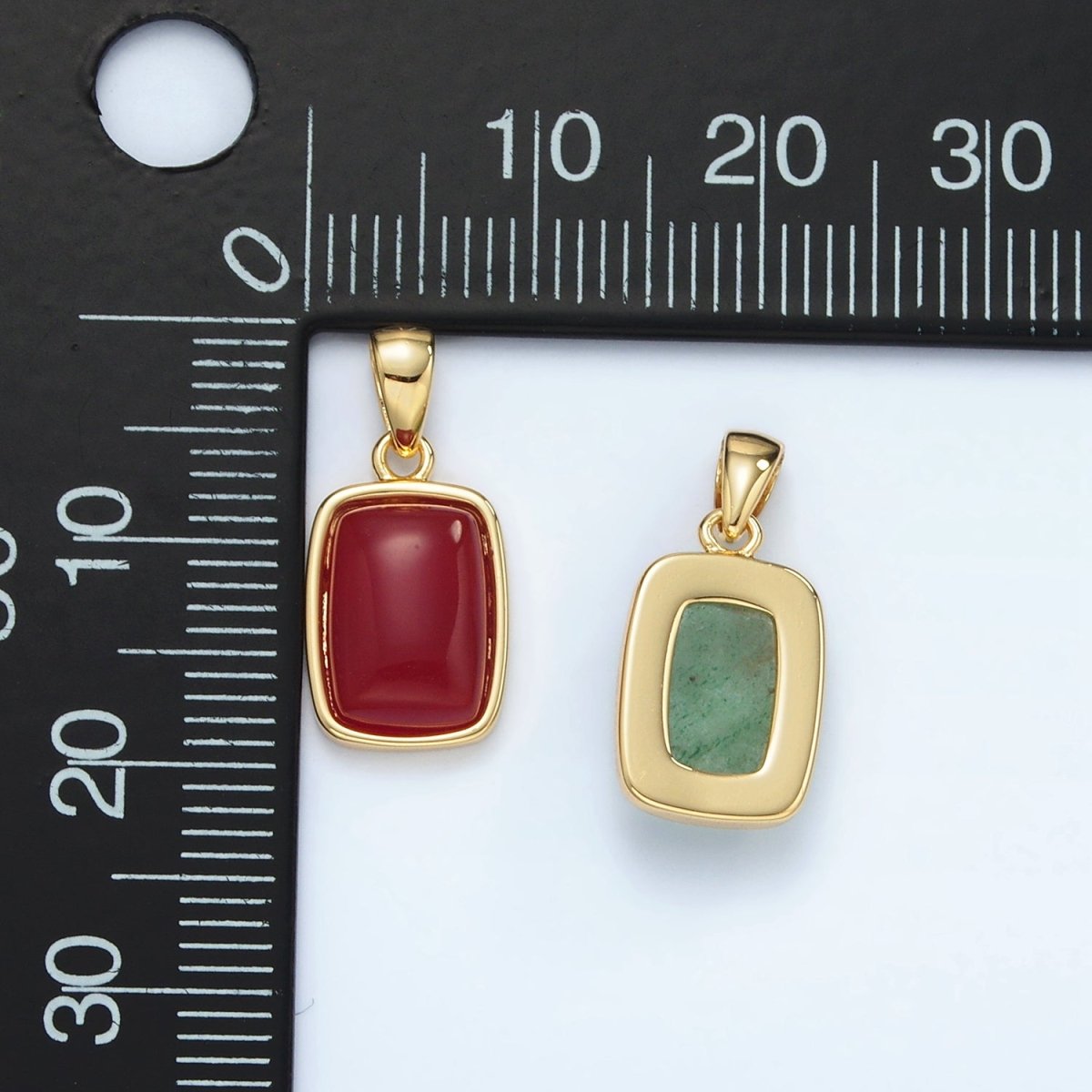 24K Gold Filled 18mm Natural Gemstone Rectangular Bezel Pendant | AA1402 - A1406