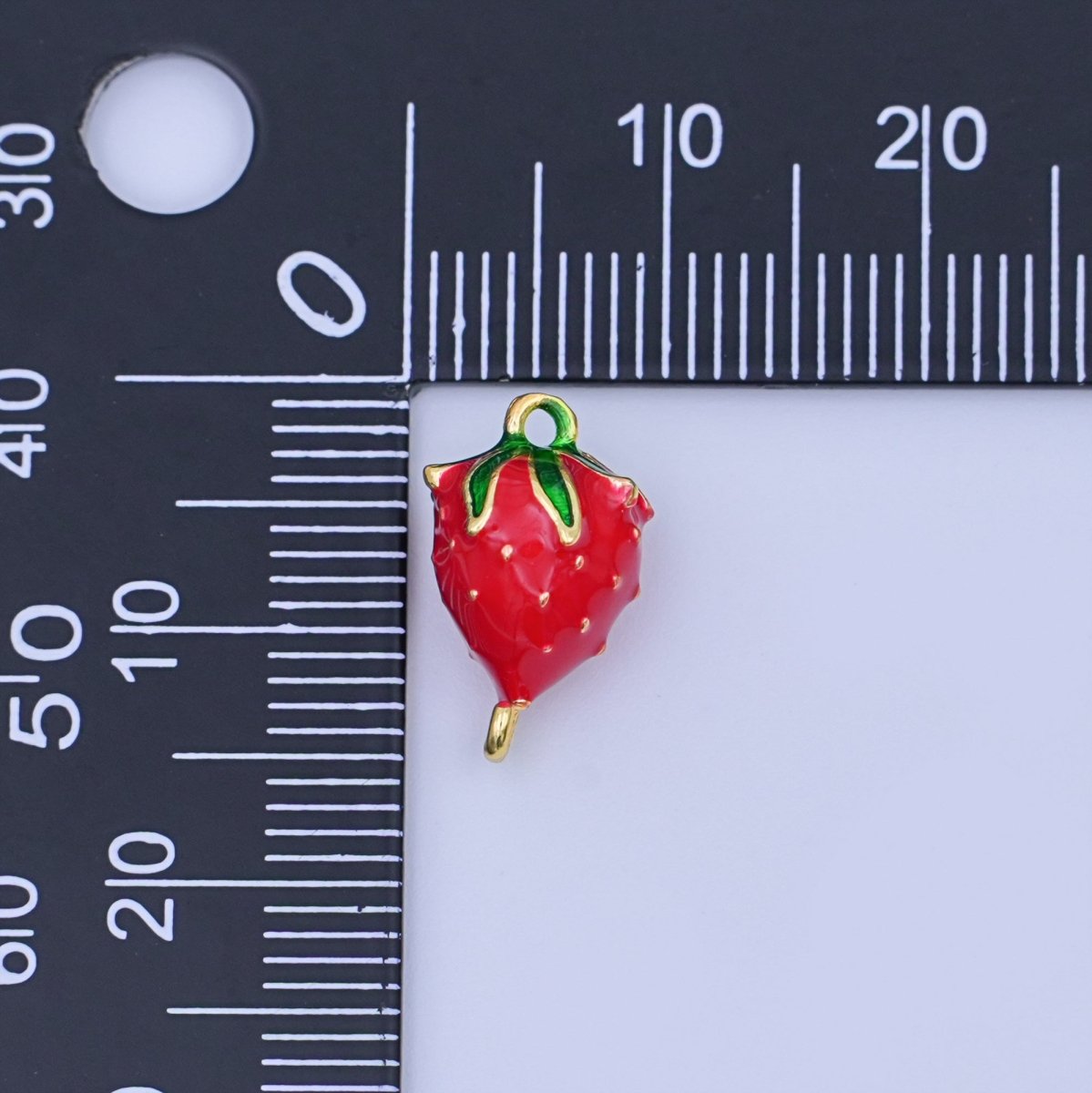 24K Gold Filled 14mm Red Enamel Strawberry 3D Multidimensional Charm | Y021 - DLUXCA