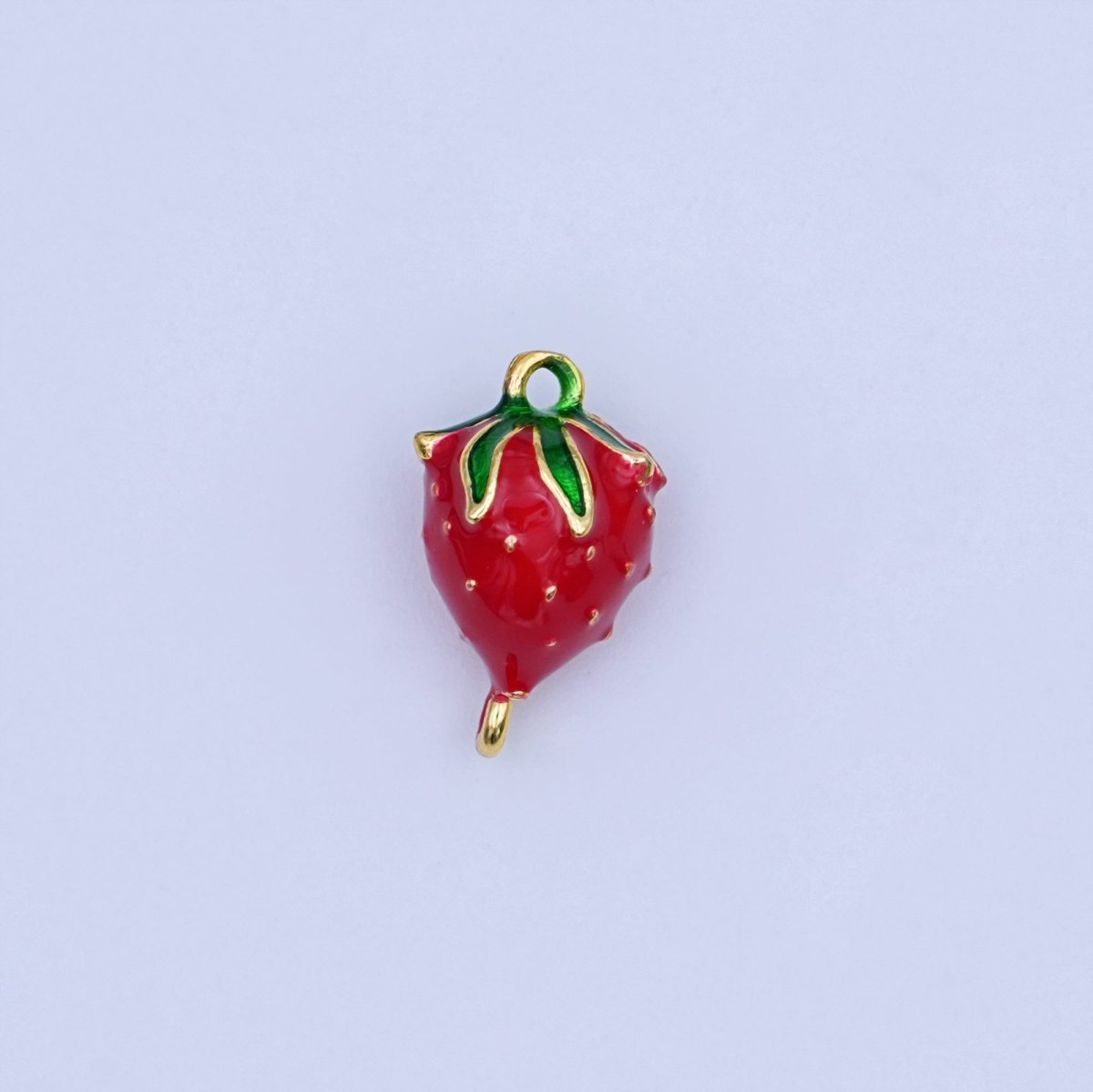 24K Gold Filled 14mm Red Enamel Strawberry 3D Multidimensional Charm | Y021 - DLUXCA
