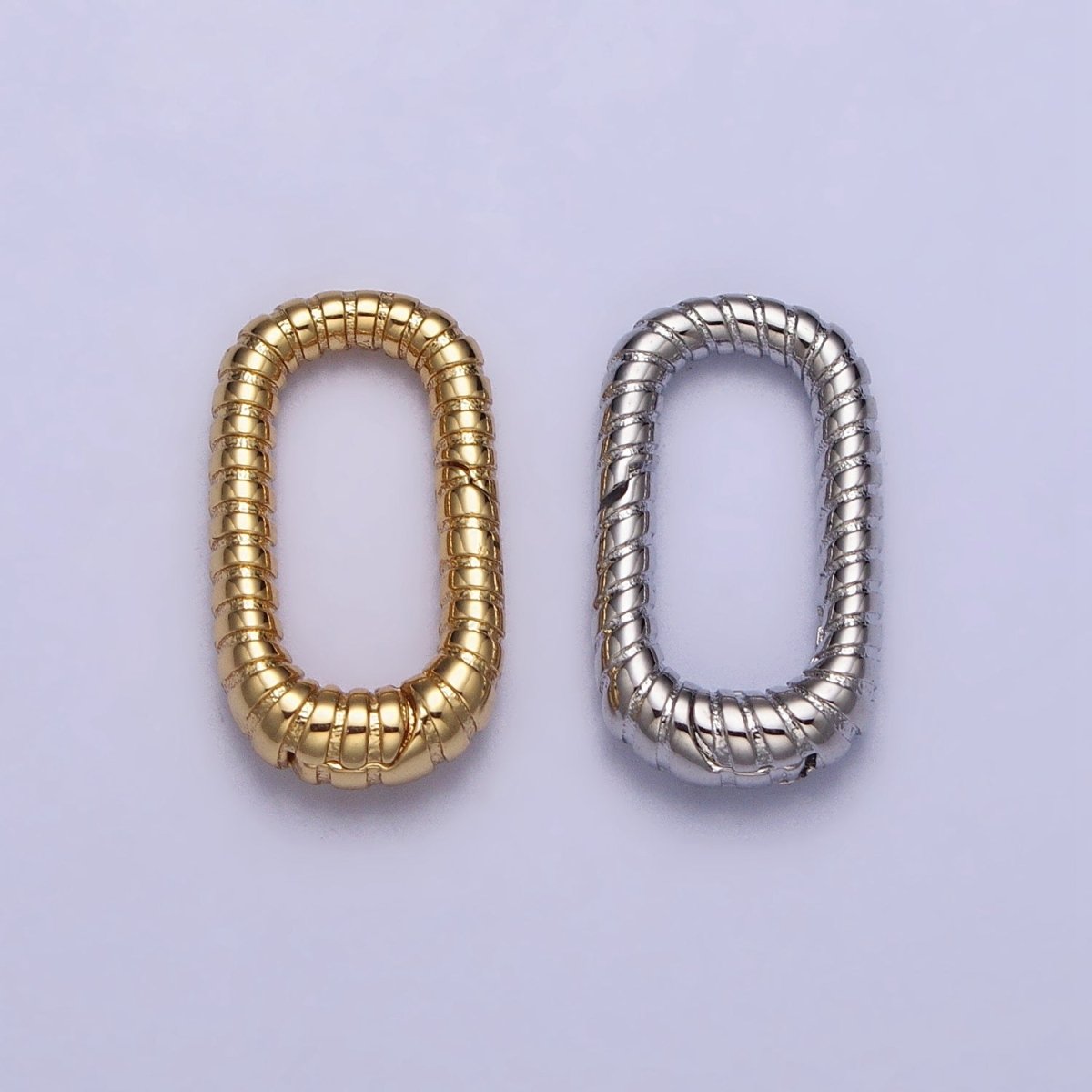 24K Gold Filled 15.5mm Textured Striped Oblong Push Gate Jewelry Supply in Gold & Silver | Z-121 Z-122